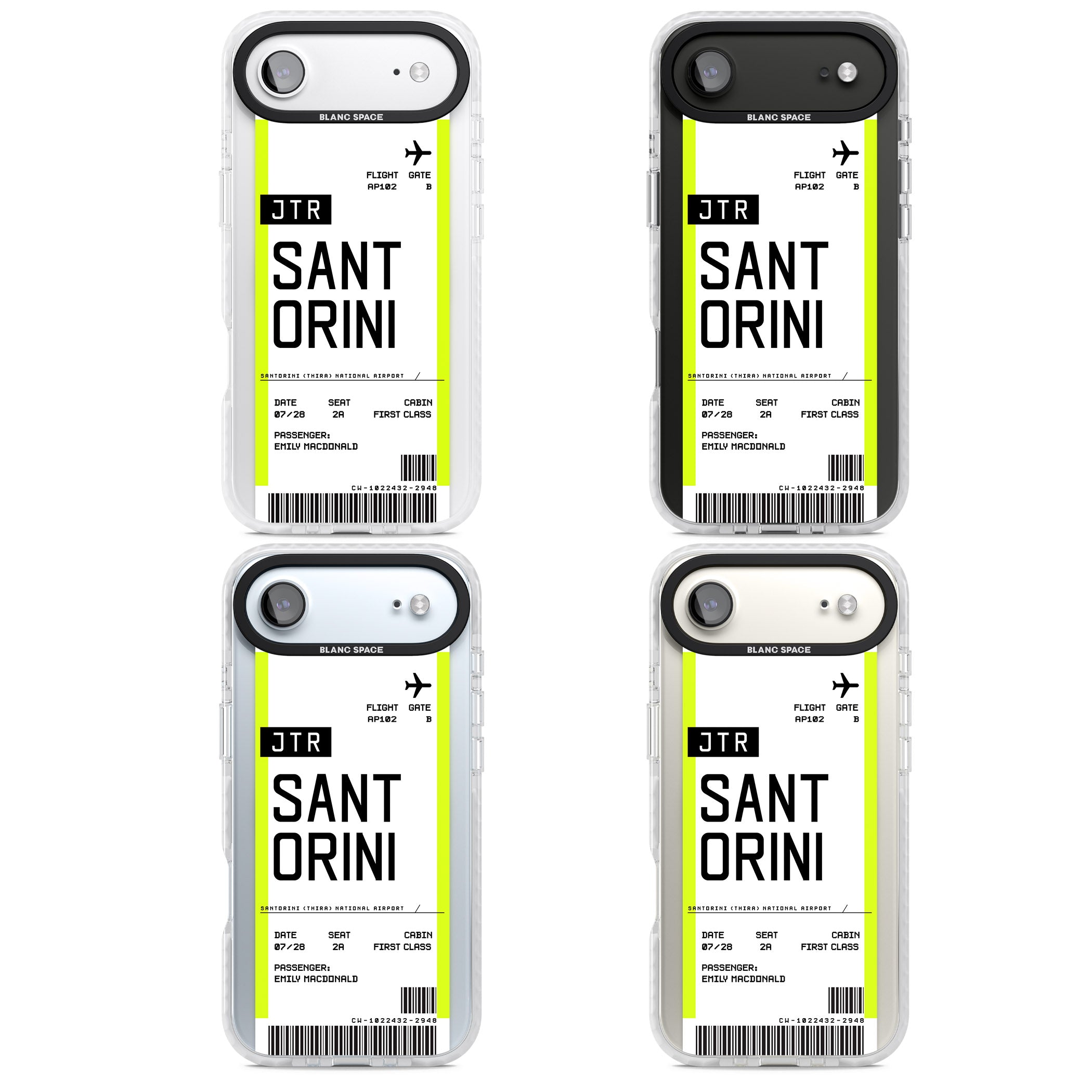 Personalised Santorini Boarding Pass iPhone 17 Air Impact Pro Clear Phone Case APT Impact Protection