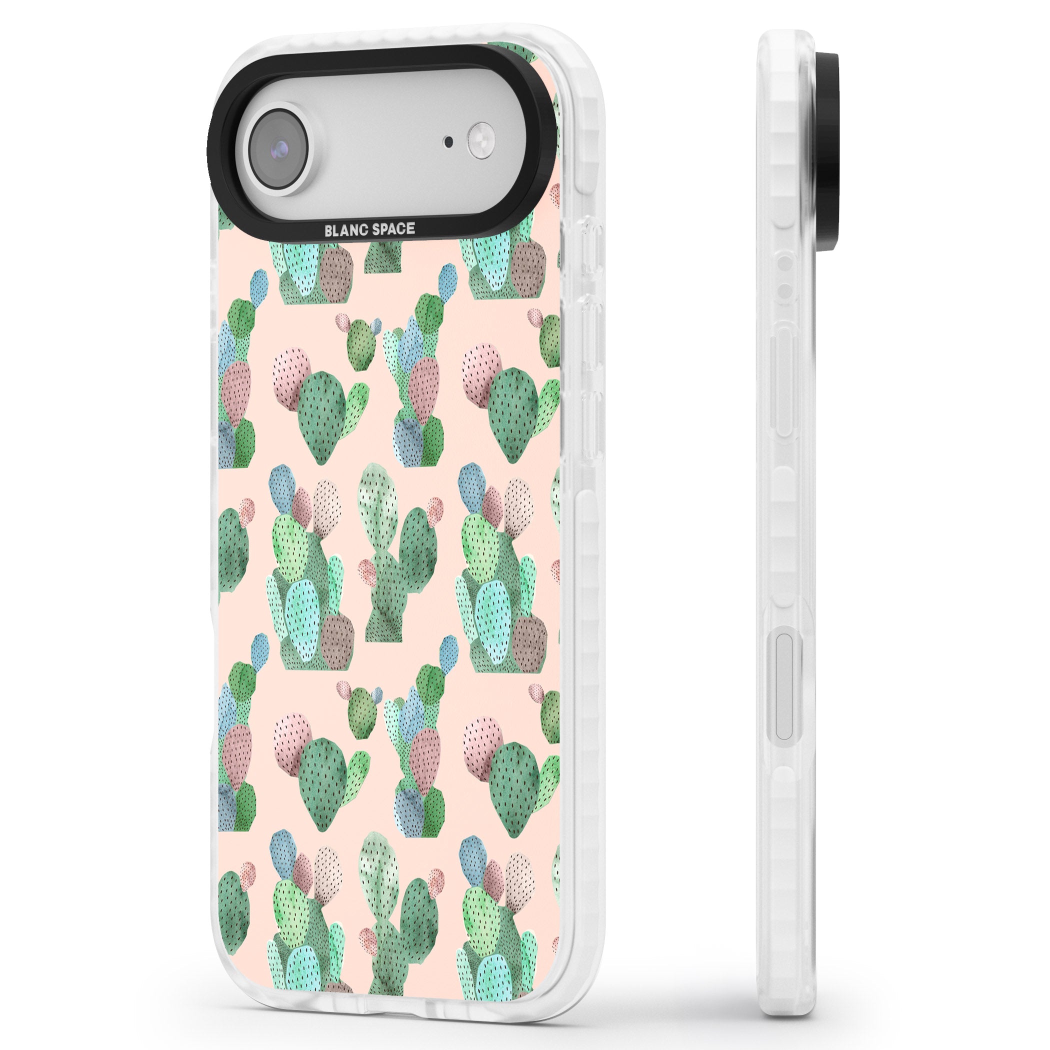 Pink Cactus iPhone 17 Air Impact Pro Clear Phone Case Side Profile