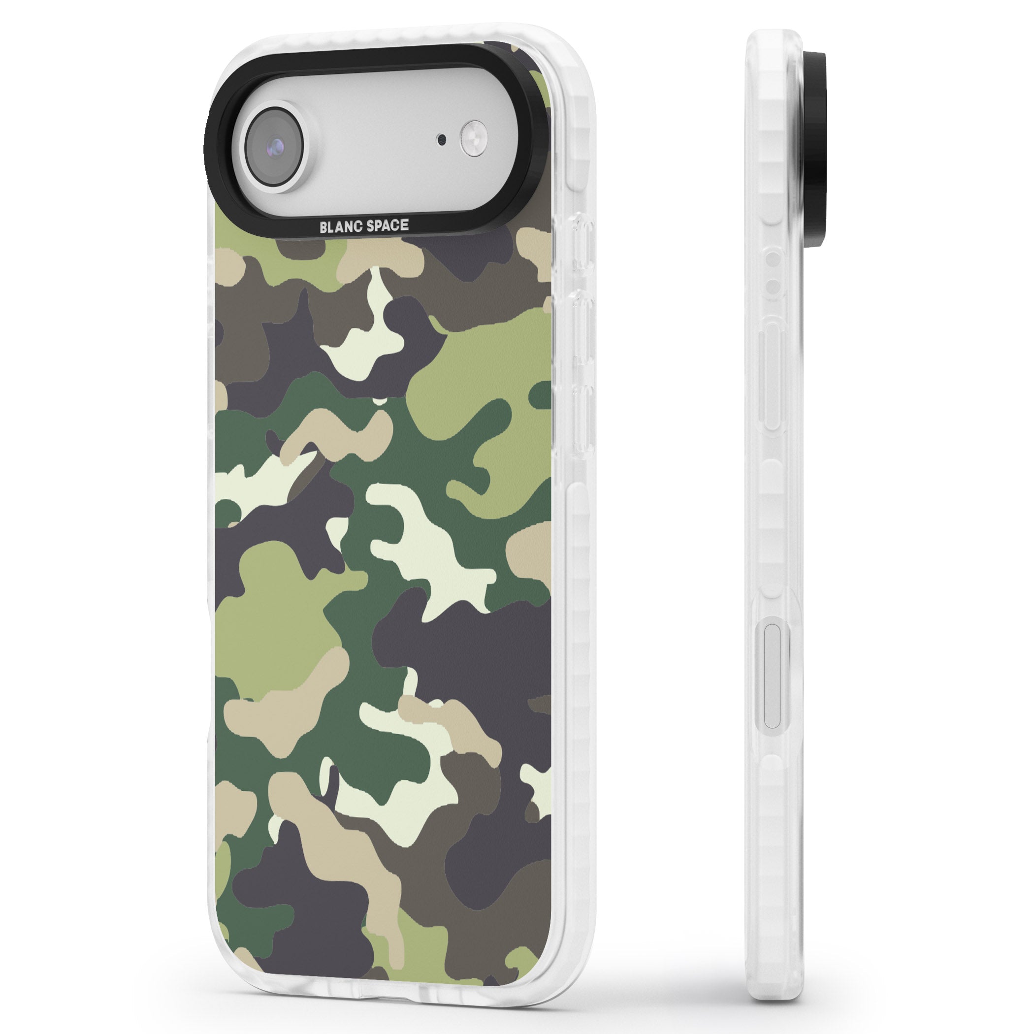 Green Camo iPhone 17 Air Impact Pro Clear Phone Case Side Profile