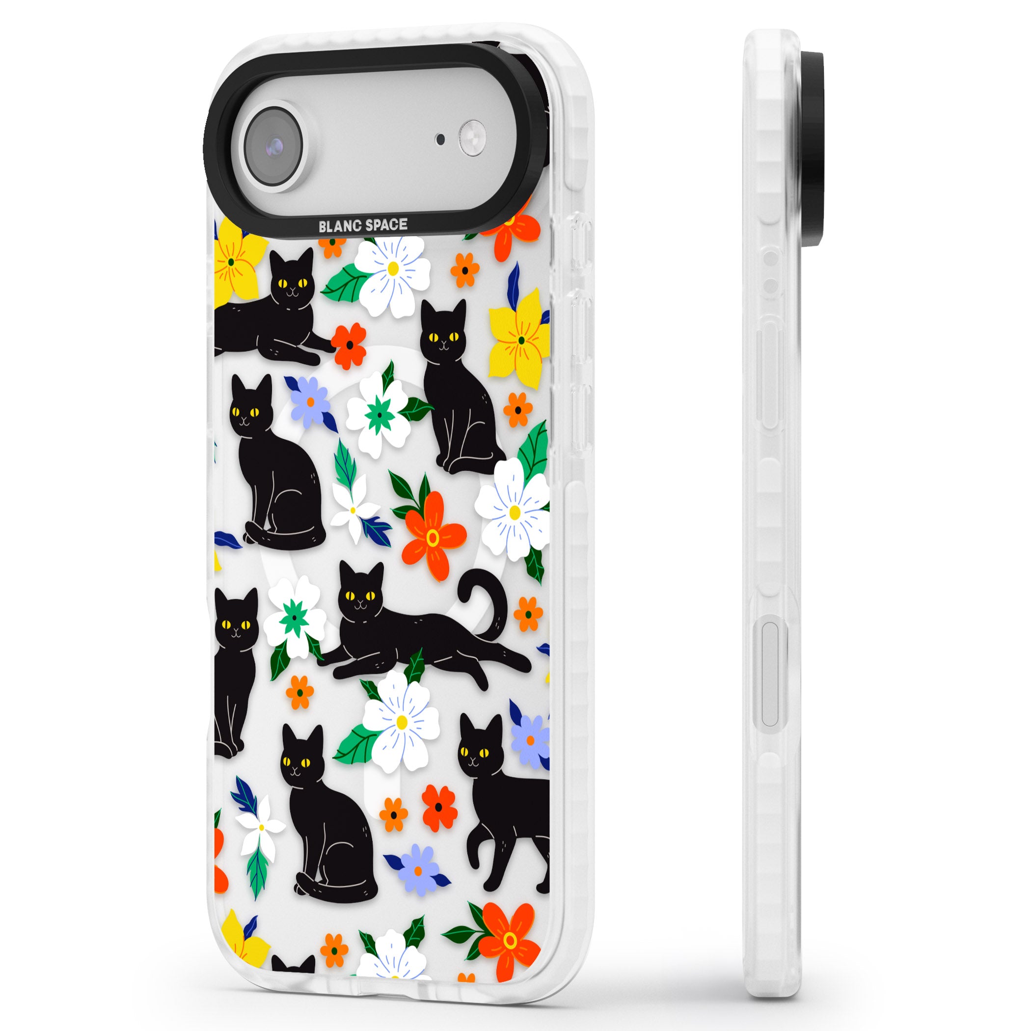 Cats Flowers iPhone 17 Air Impact Pro Clear Phone Case Side Profile