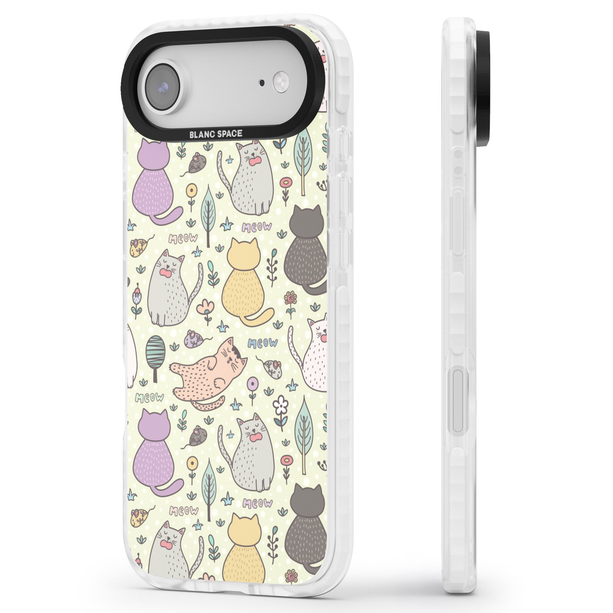 Cat Pattern Cream iPhone 17 Air Impact Pro Clear Phone Case Side Profile