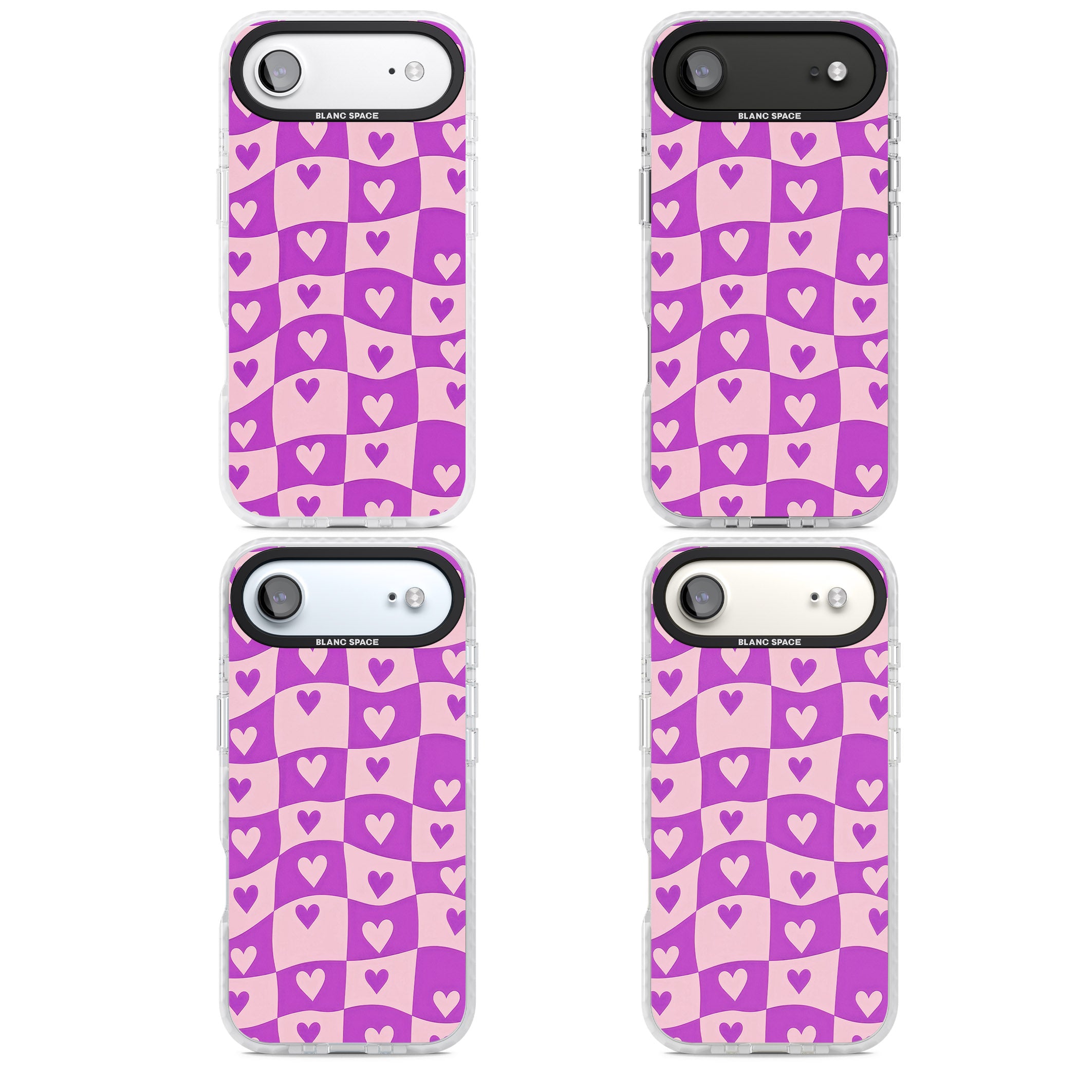 Purple Wavy Checked Hearts iPhone 17 Air Impact Pro Clear Phone Case APT Impact Protection