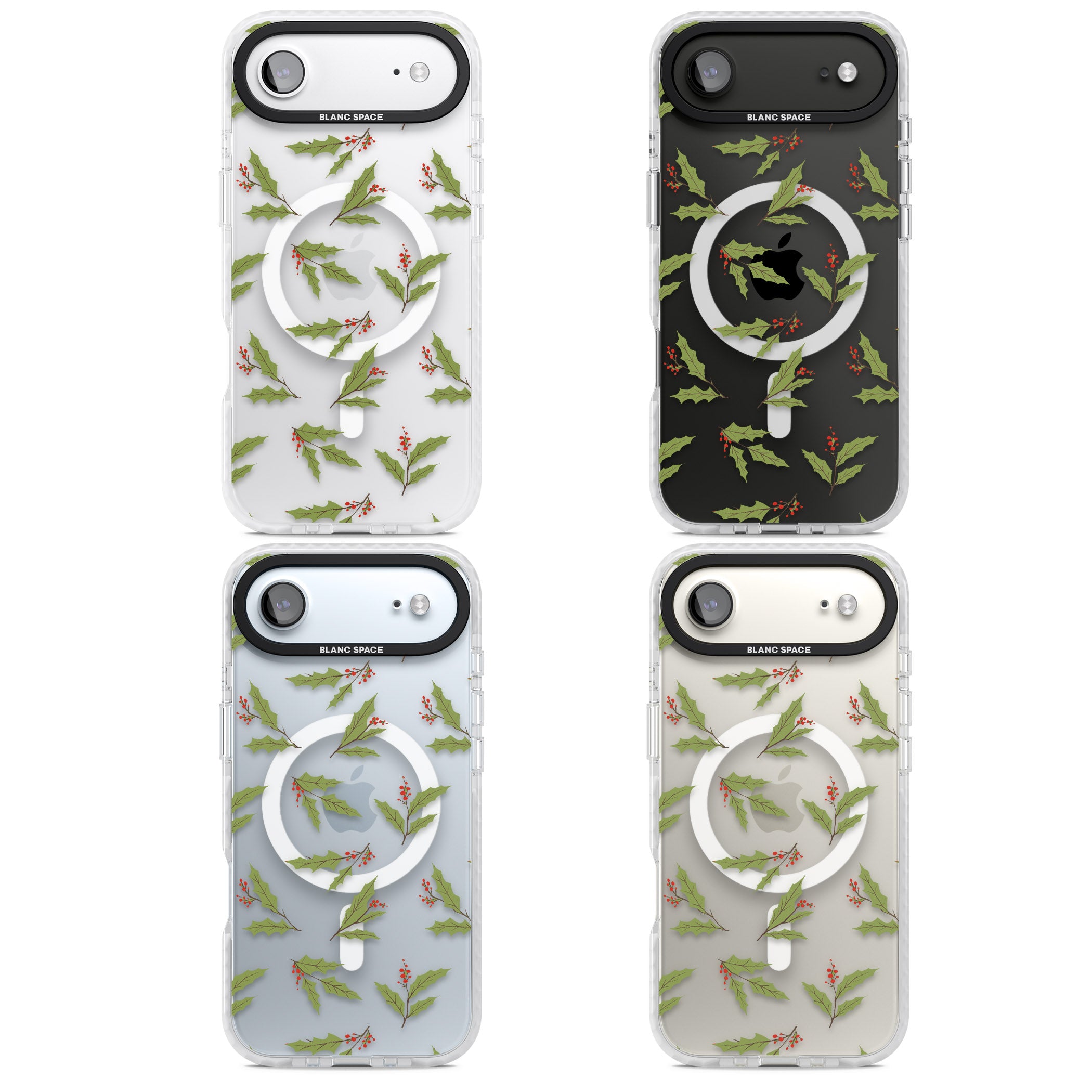 Christmas Holly Pattern iPhone 17 Air Impact Pro Clear Phone Case APT Impact Protection