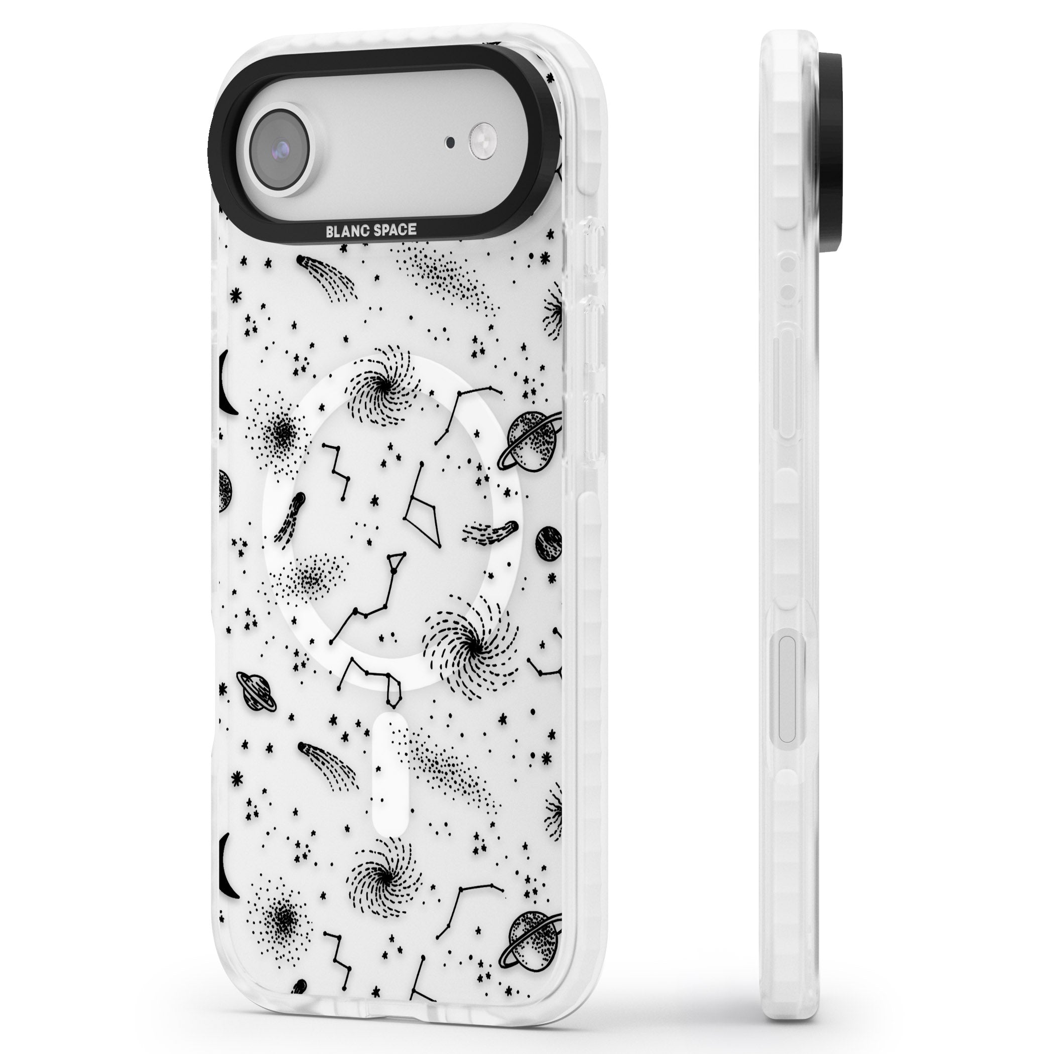 Galactic Sketch iPhone 17 Air Impact Pro Clear Phone Case Side Profile