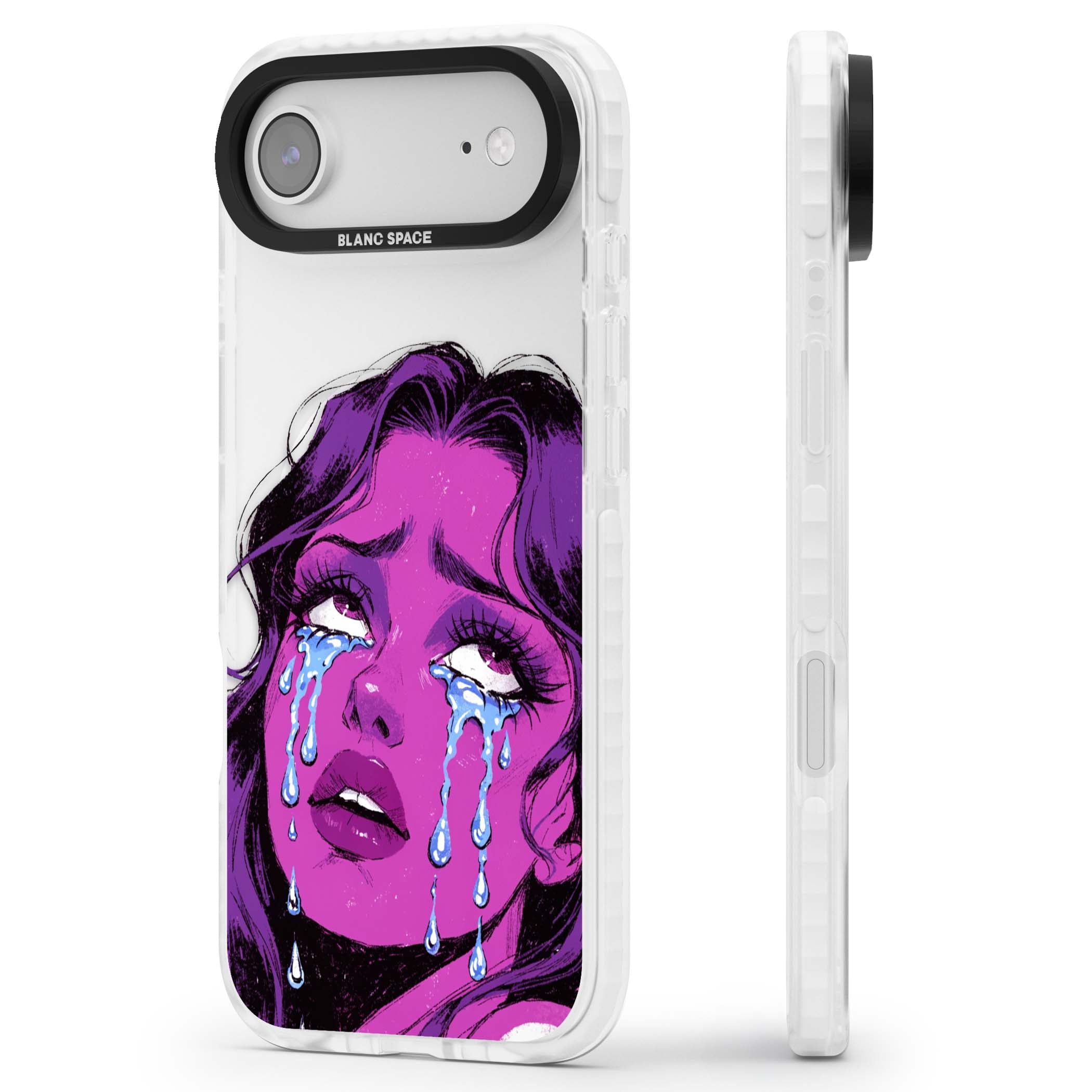 Drama Queen pop art iPhone case featuring a purple crying comic girl with blue tears | Impact Magsafe case for iPhone Air