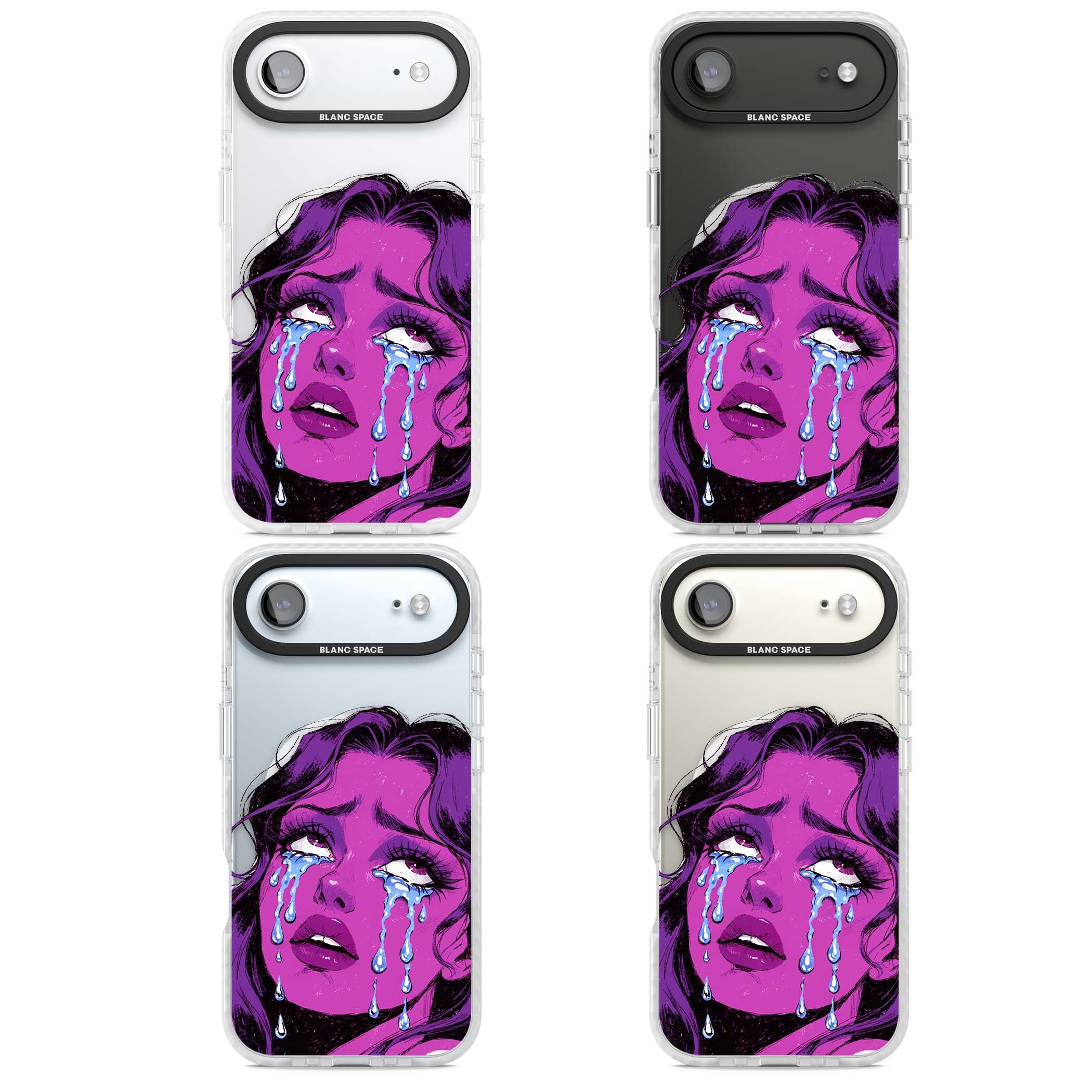Drama Queen pop art iPhone case featuring a purple crying comic girl with blue tears | Impact Magsafe case for iPhone Air