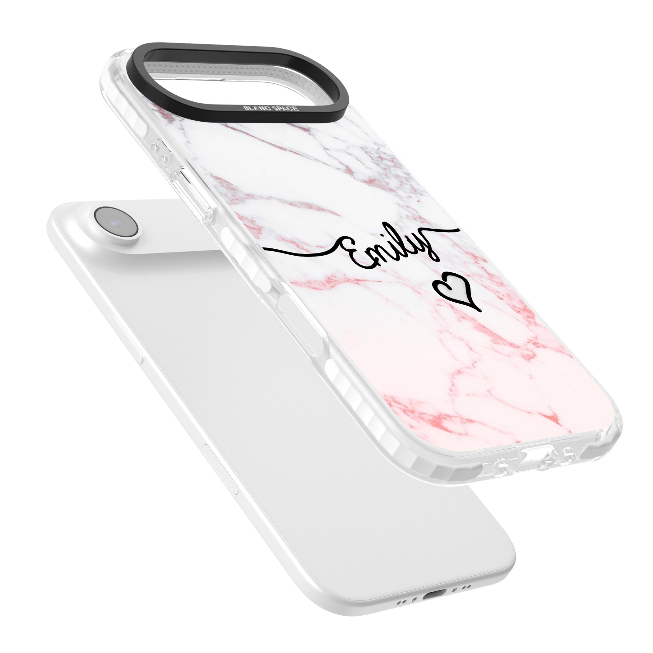 Personalised Pink Fade Marble Heart iPhone 17 Air Impact Pro Clear Phone Case Colours