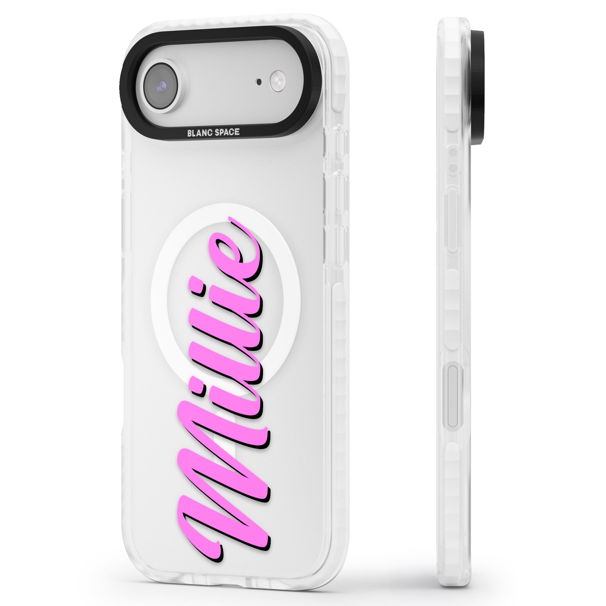 Personalised Cute Vertical Name iPhone 17 Air Impact Pro Clear Phone Case Side Profile