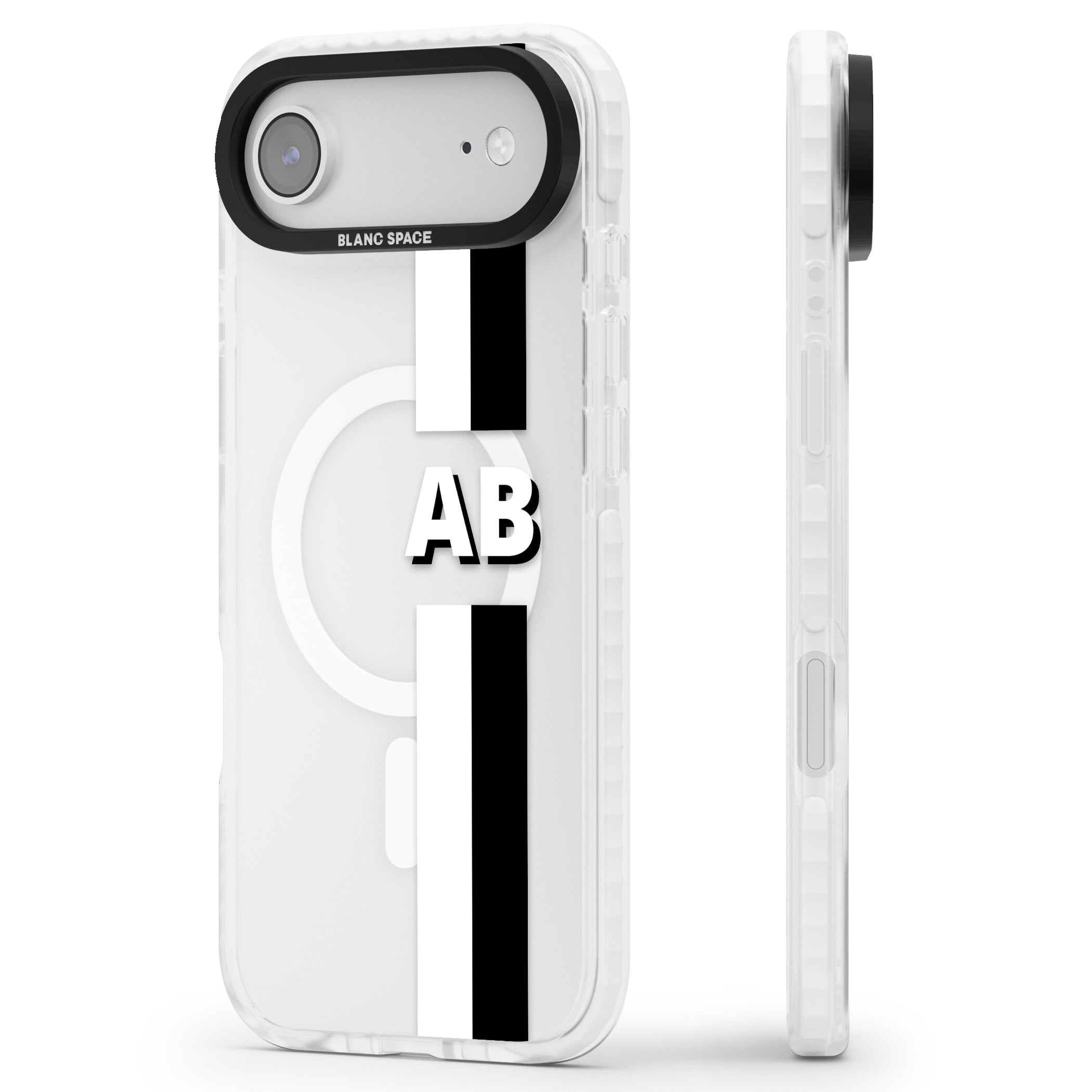 Personalised Bold Two Stripe Name iPhone 17 Air Impact Pro Clear Phone Case Side Profile
