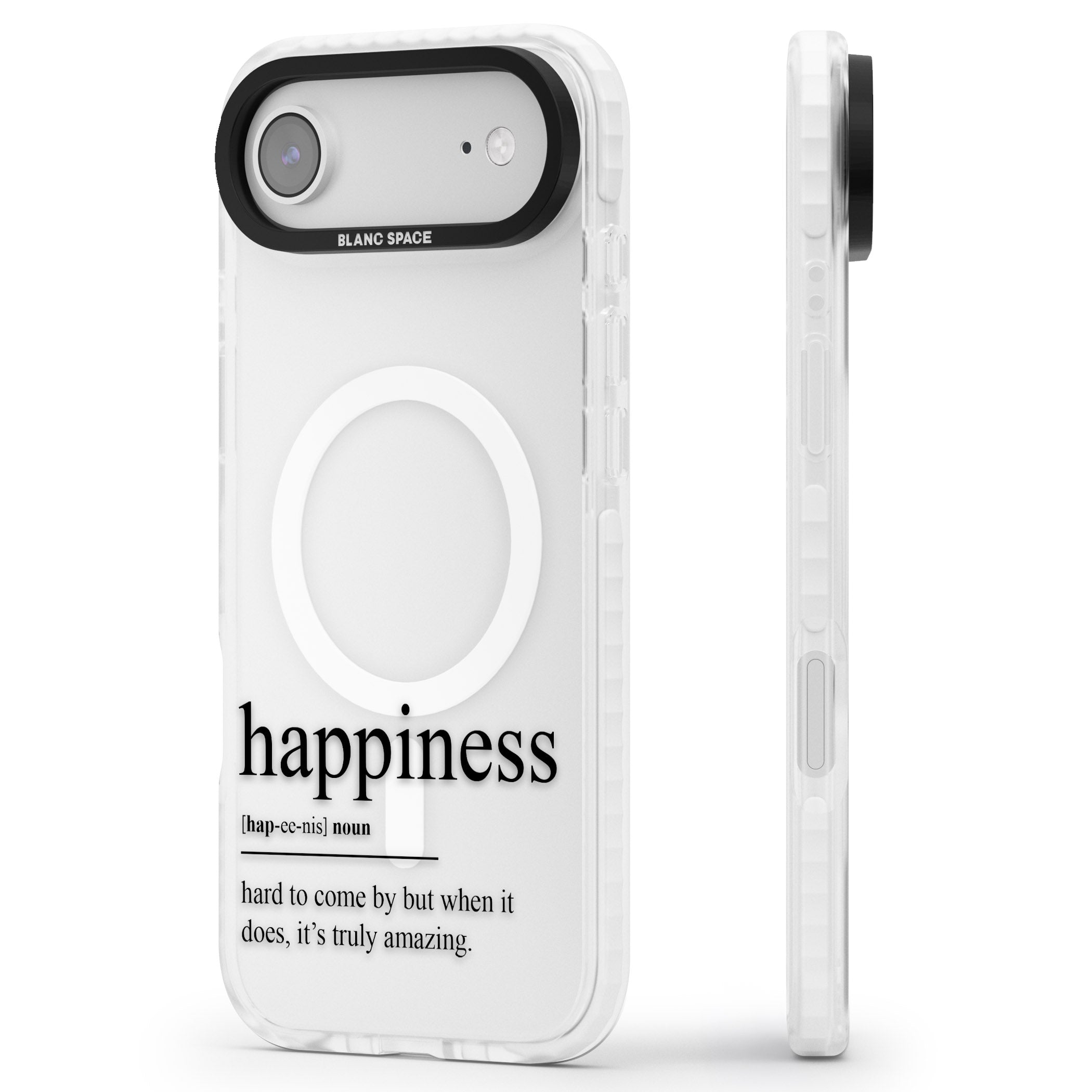 Happiness iPhone 17 Air Impact Pro Clear Phone Case Side Profile