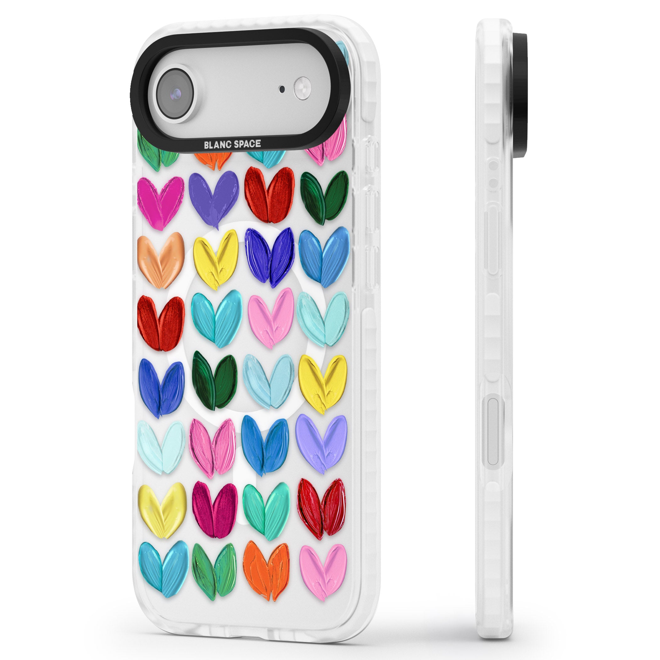 Oil Painted Hearts iPhone 17 Air Impact Pro Clear Phone Case Side Profile