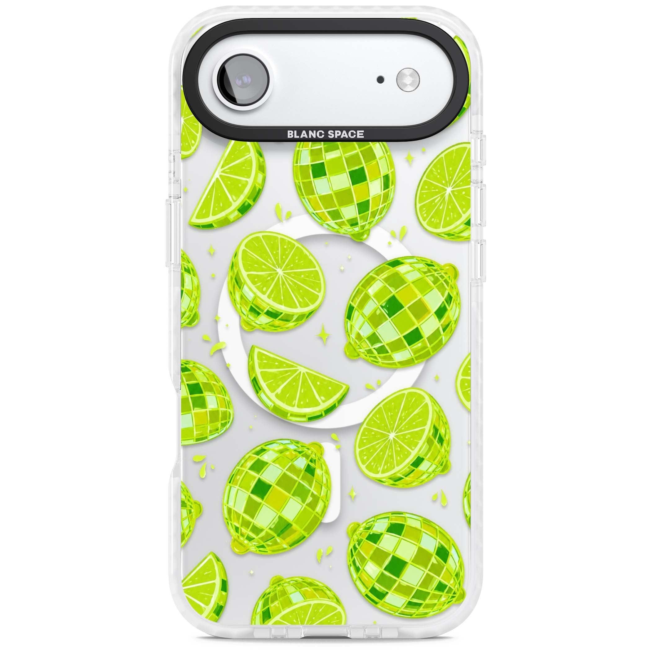 Disco Limes fruit aesthetic iPhone case featuring green disco balls, lime slices and citrus sparkles | Impact Magsafe case for iPhone Air
