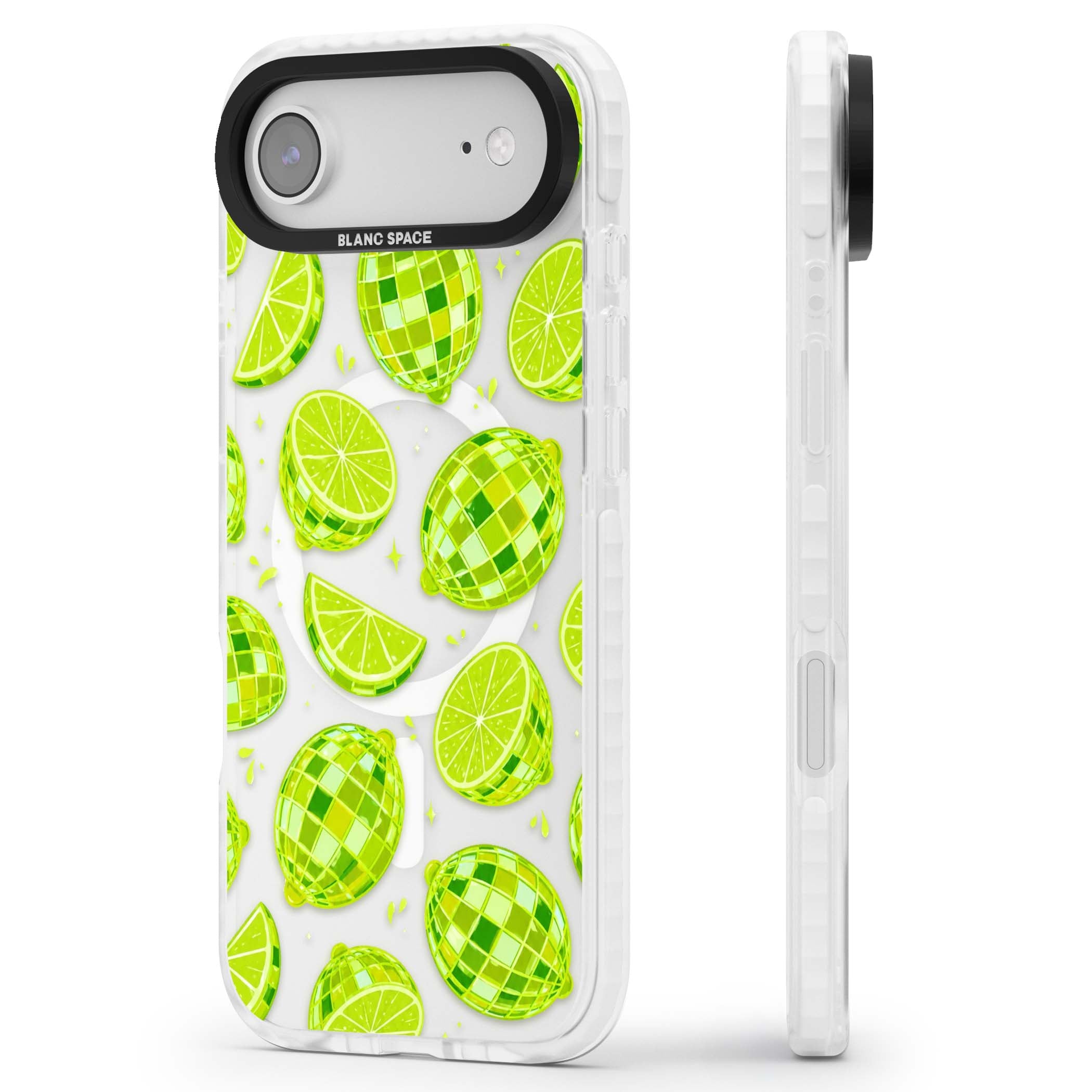 Disco Limes fruit aesthetic iPhone case featuring green disco balls, lime slices and citrus sparkles | Impact Magsafe case for iPhone Air
