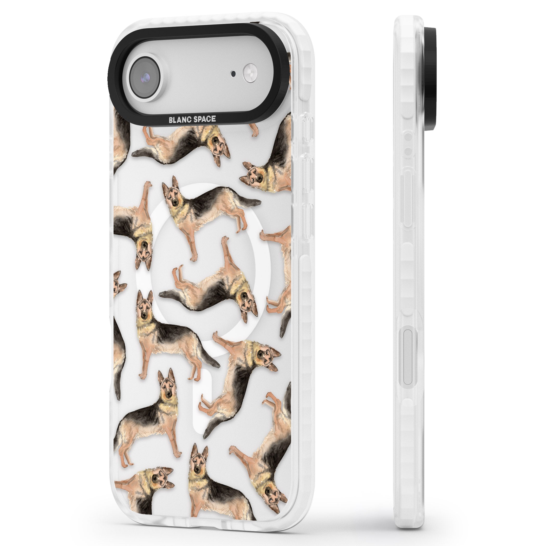 German Shepherd Pattern Classic iPhone 17 Air Impact Pro Clear Phone Case Side Profile