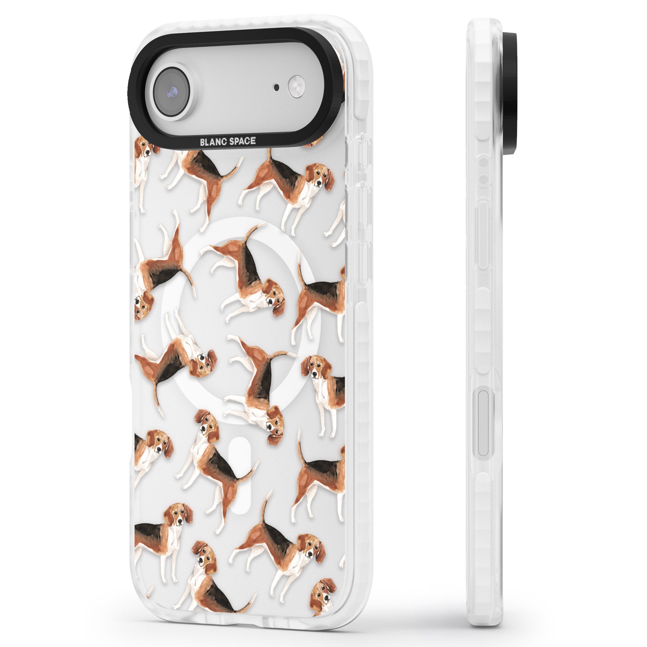 Beagle Watercolor Pattern iPhone 17 Air Impact Pro Clear Phone Case Side Profile