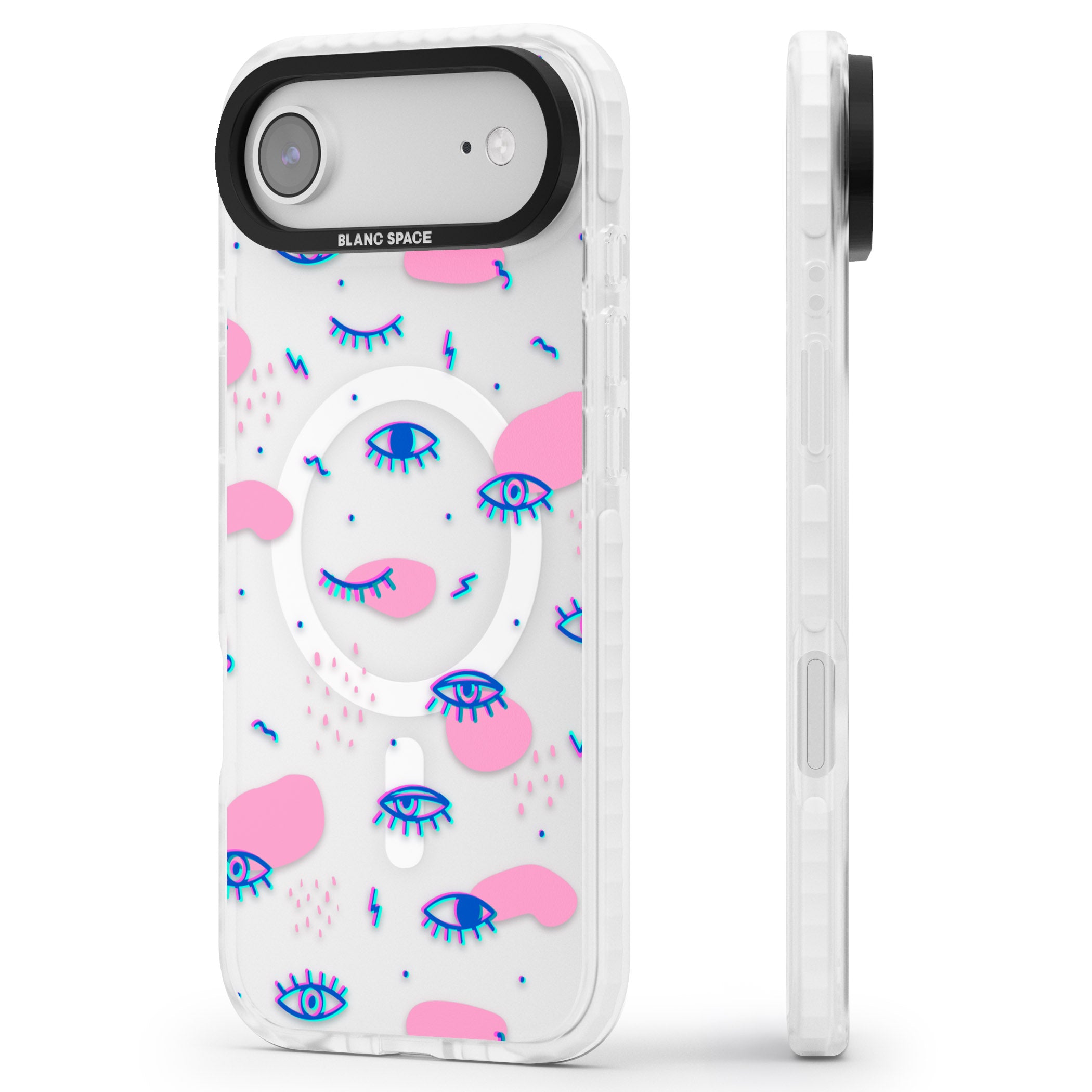 Pink Eye Pattern iPhone 17 Air Impact Pro Clear Phone Case Side Profile