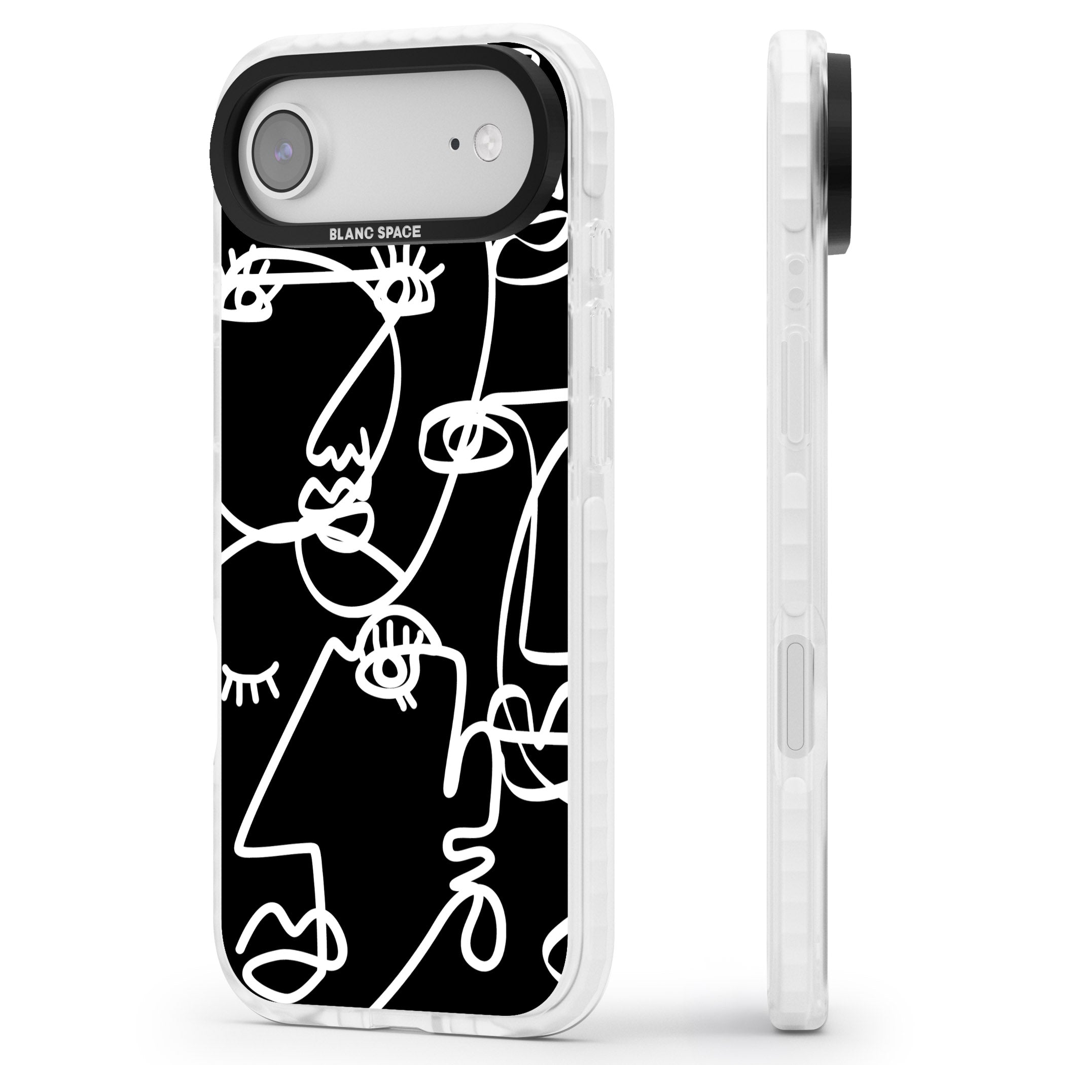 Abstract Line Art White Black iPhone 17 Air Impact Pro Clear Phone Case Side Profile