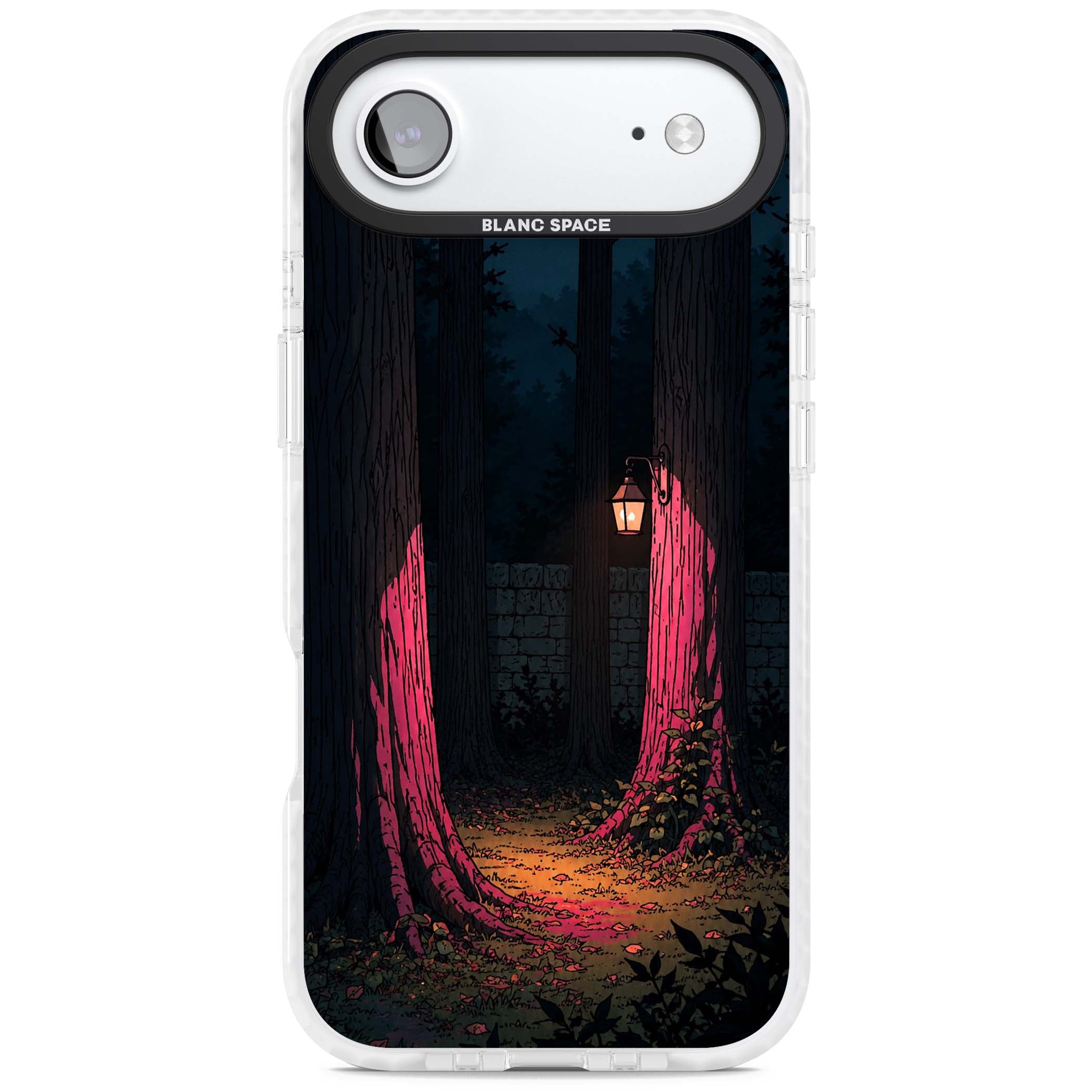 Forest Lantern dark academia iPhone case featuring a moonlit forest, glowing lantern, and stone wall pathway | Impact Magsafe case for iPhone Air