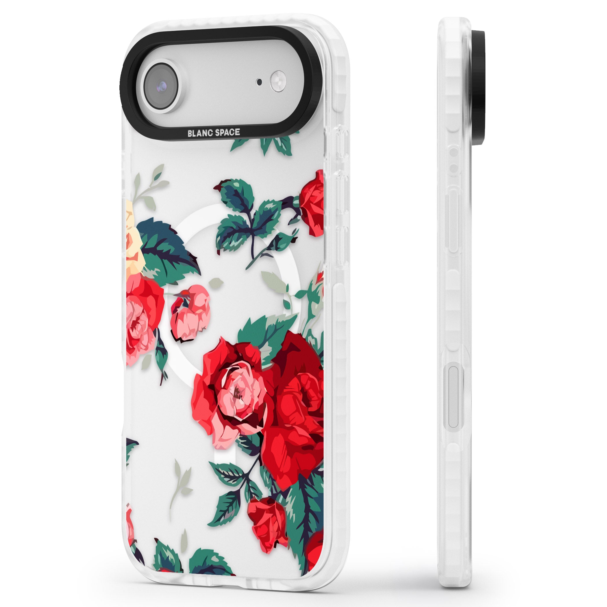 Rose Pattern iPhone 17 Air Impact Pro Clear Phone Case Side Profile
