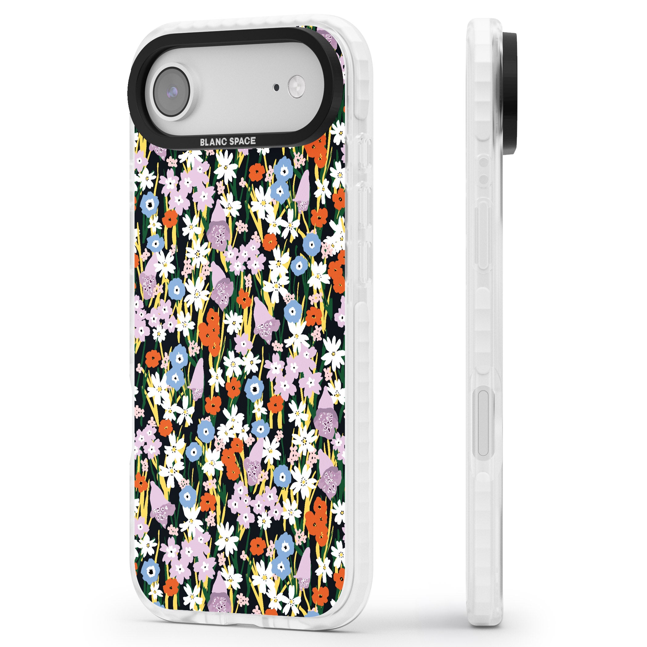 Energetic Floral Mix iPhone 17 Air Impact Pro Clear Phone Case Side Profile