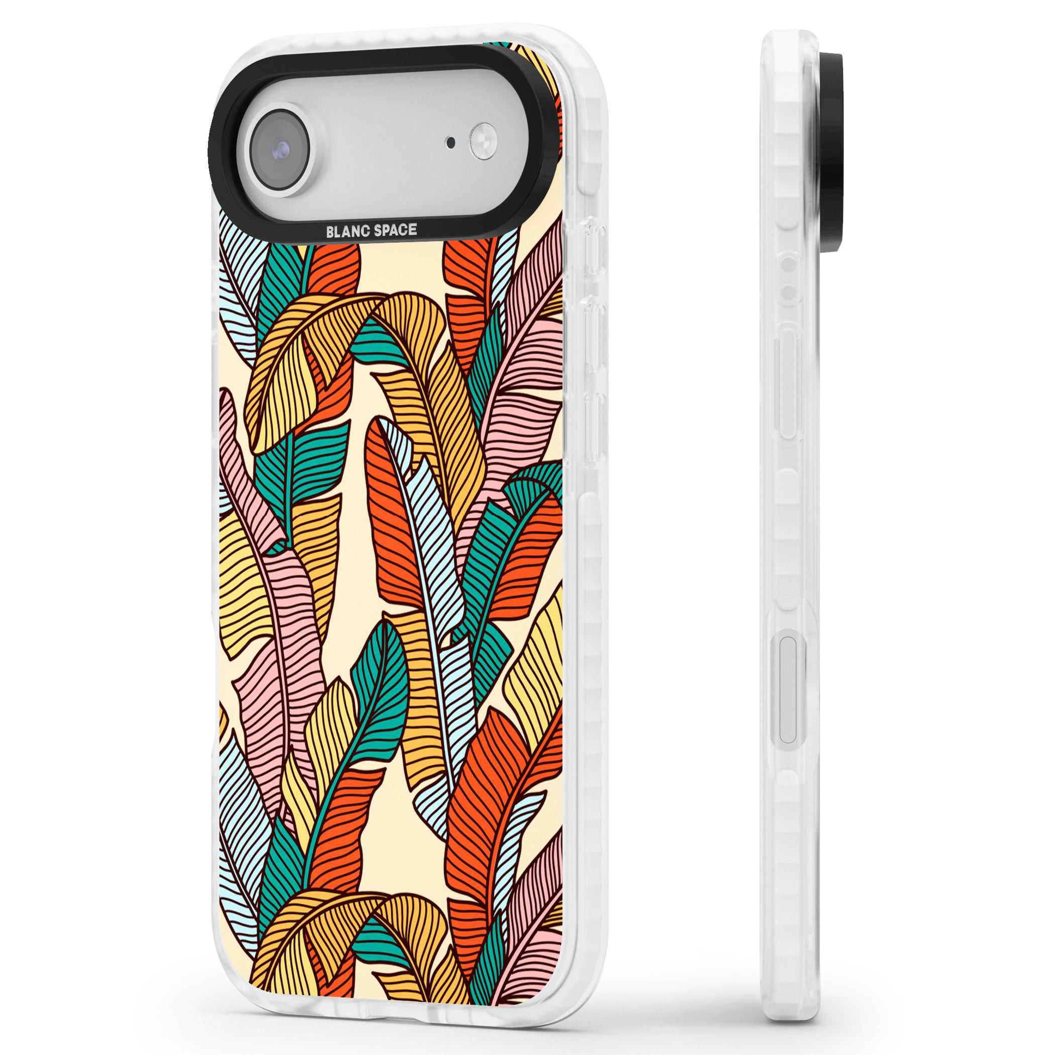 Pastel Palm Leaves iPhone 17 Air Impact Pro Clear Phone Case Side Profile