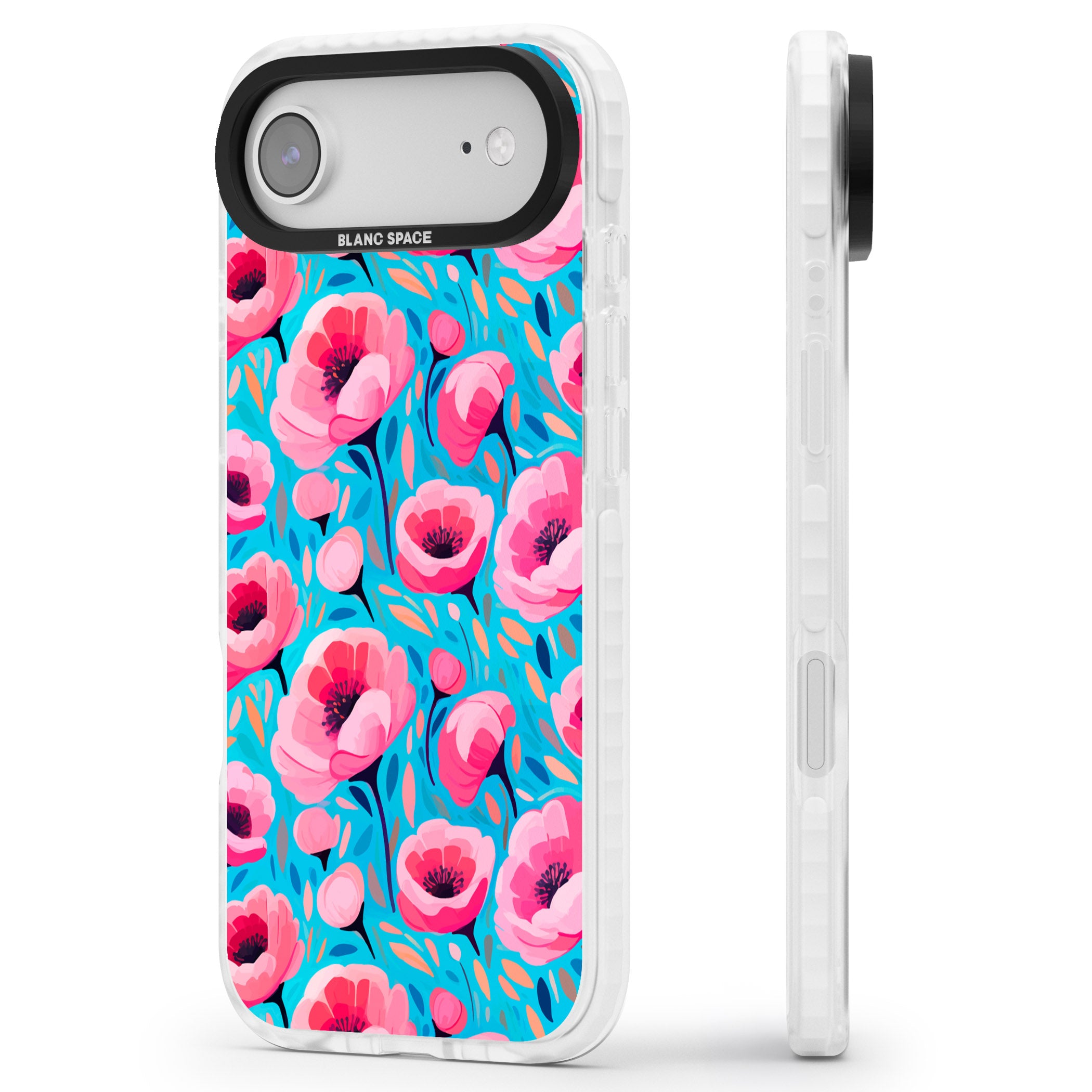 Tropical Pink Poppies iPhone 17 Air Impact Pro Clear Phone Case Side Profile