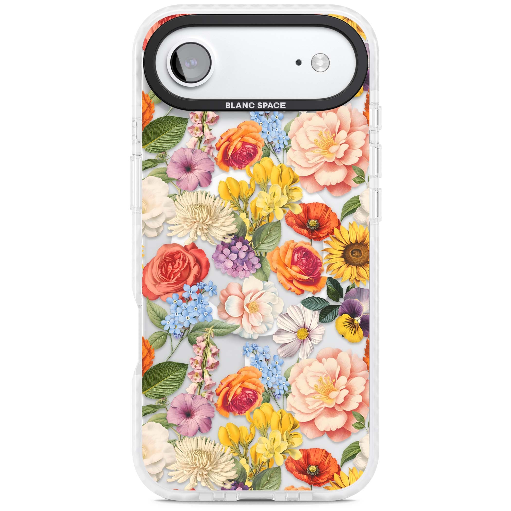Bloom Basket floral iPhone case featuring cottage garden flowers including peonies, sunflowers, and wildflowers in pastel col | Impact Magsafe case for iPhone Air
