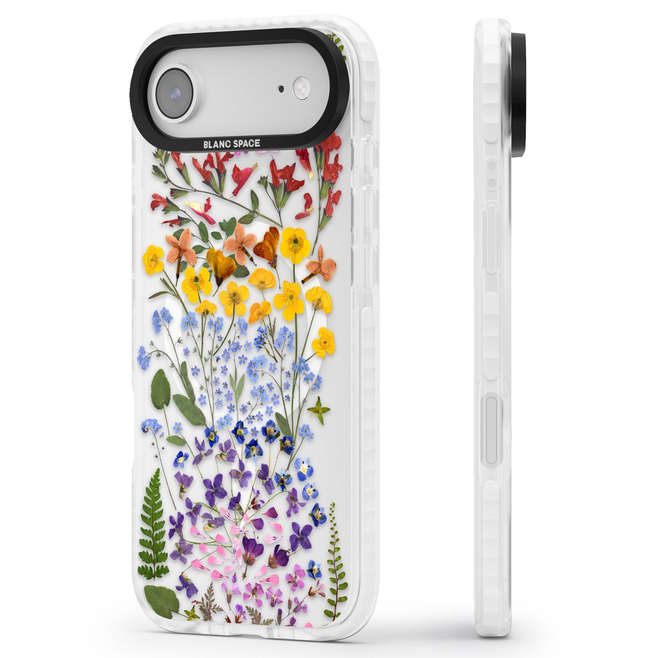 Pressed Wildflower Stripe iPhone 17 Air Impact Pro Clear Phone Case Side Profile