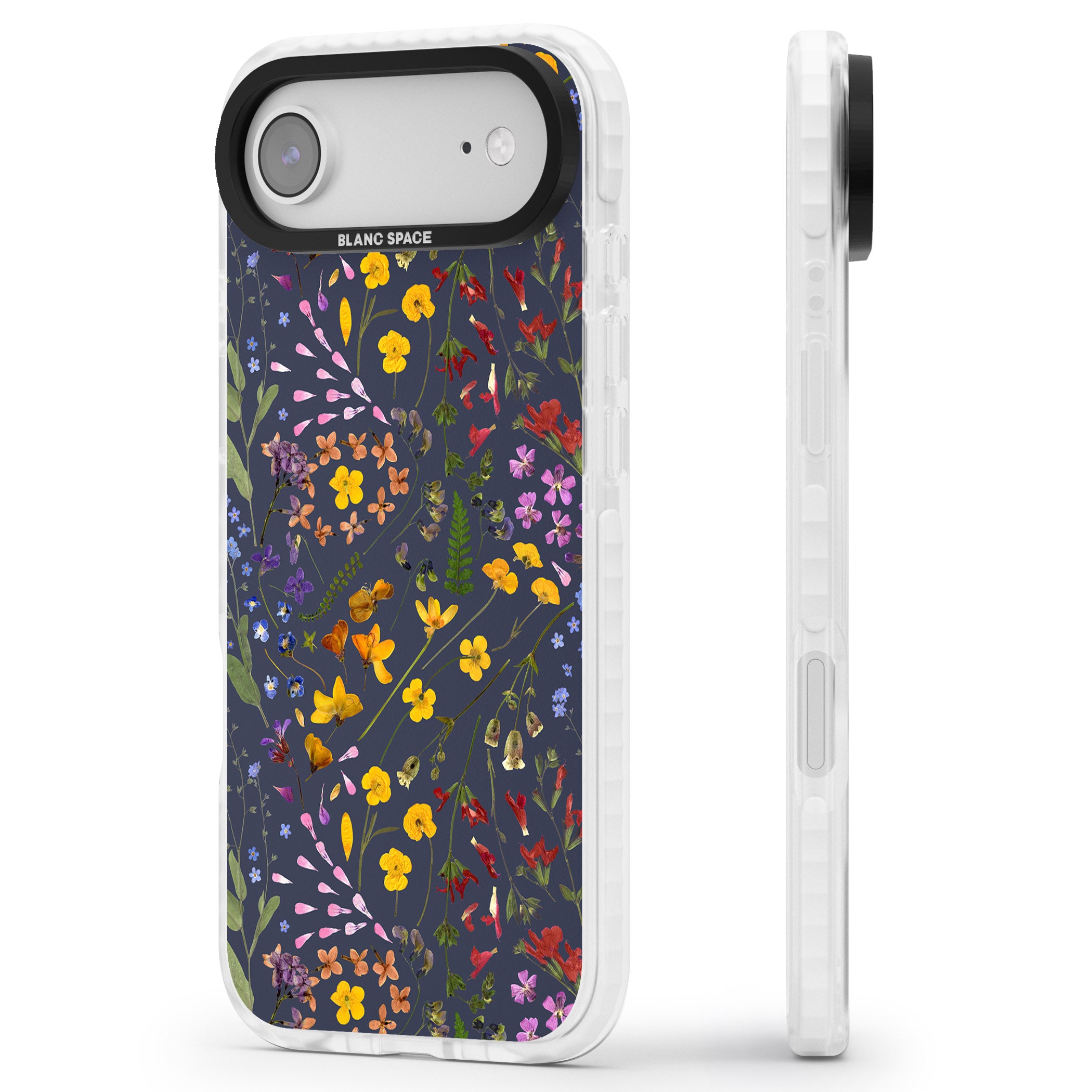 Wildflower Leaves Cluster Navy iPhone 17 Air Impact Pro Clear Phone Case Side Profile