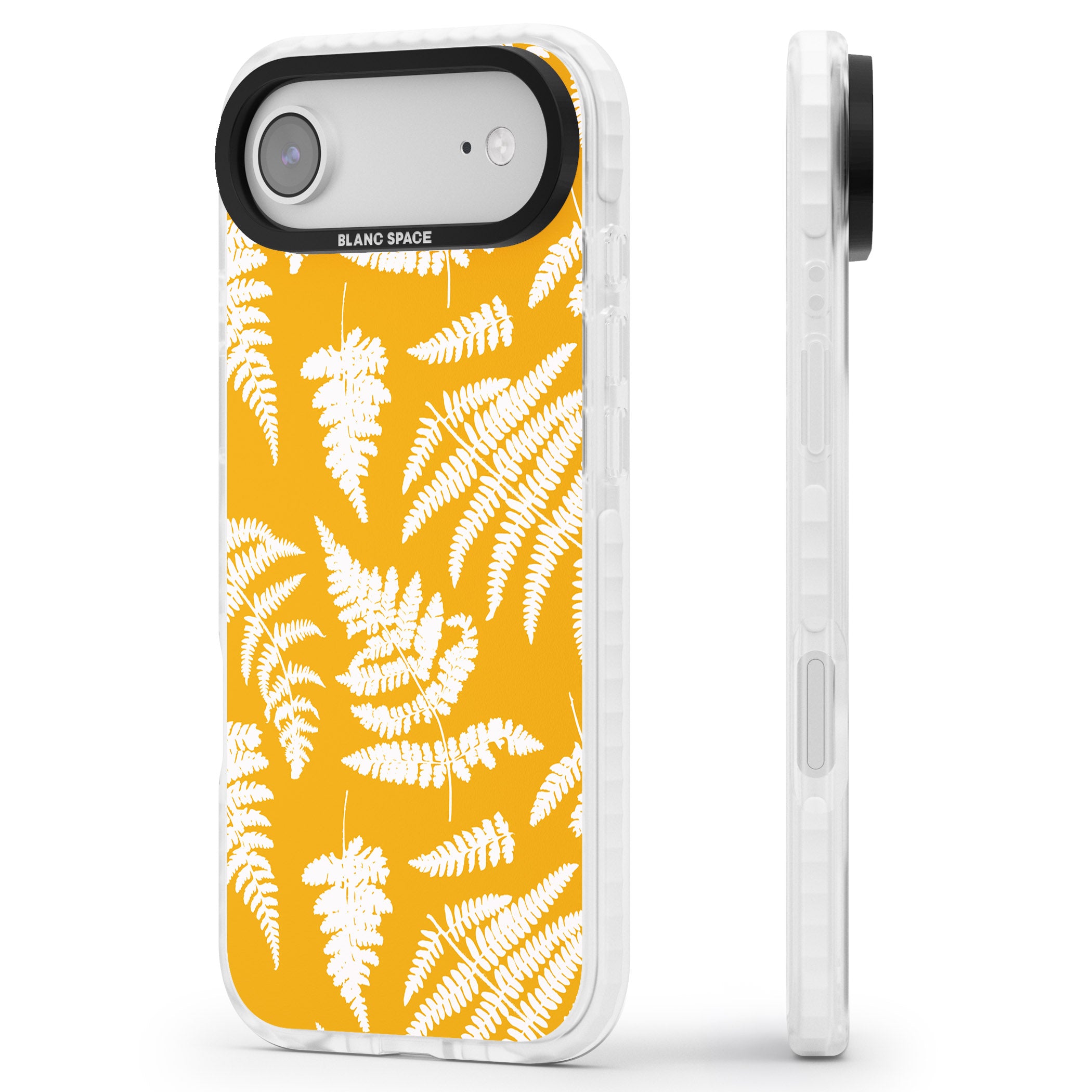 Fern Pattern On Yellow iPhone 17 Air Impact Pro Clear Phone Case Side Profile