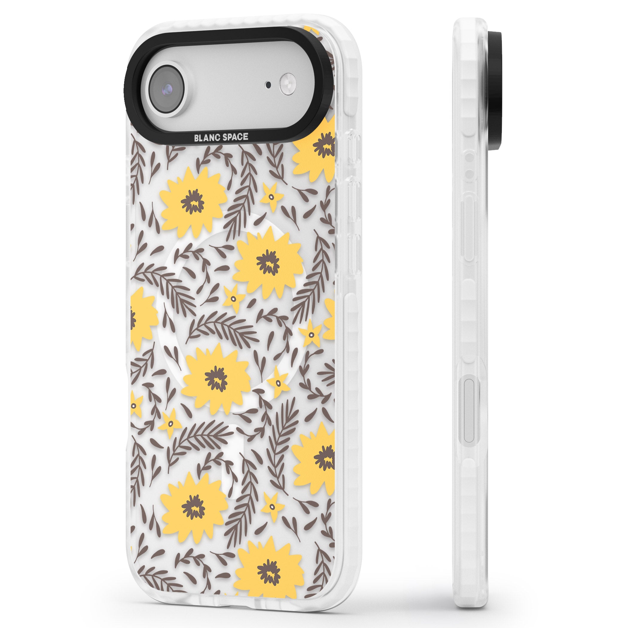 Yellow Blossoms Floral iPhone 17 Air Impact Pro Clear Phone Case Side Profile