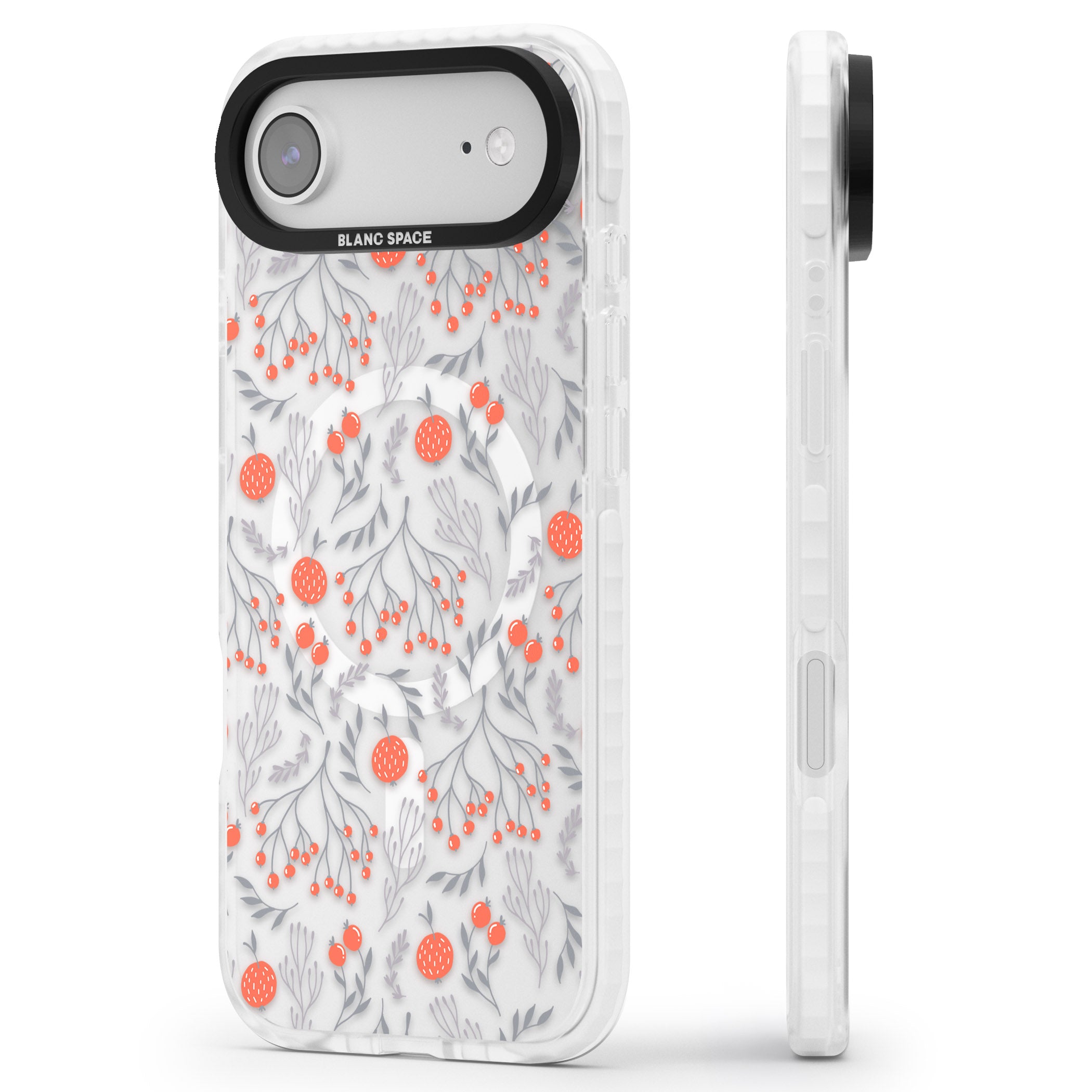 Red Fruits Floral iPhone 17 Air Impact Pro Clear Phone Case Side Profile
