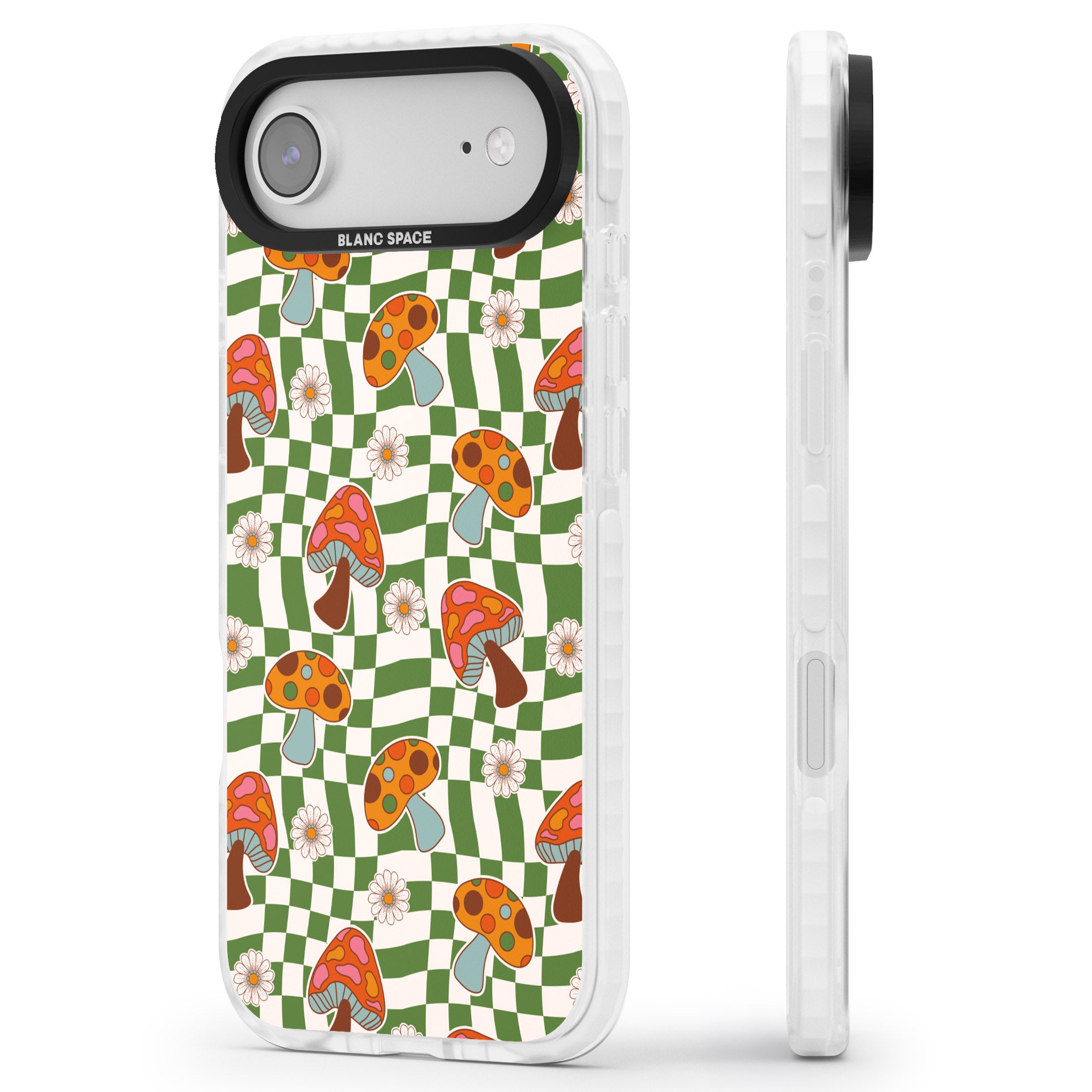 Wavy Checked Shroom & Bloom iPhone 17 Air Impact Pro Clear Phone Case Side Profile