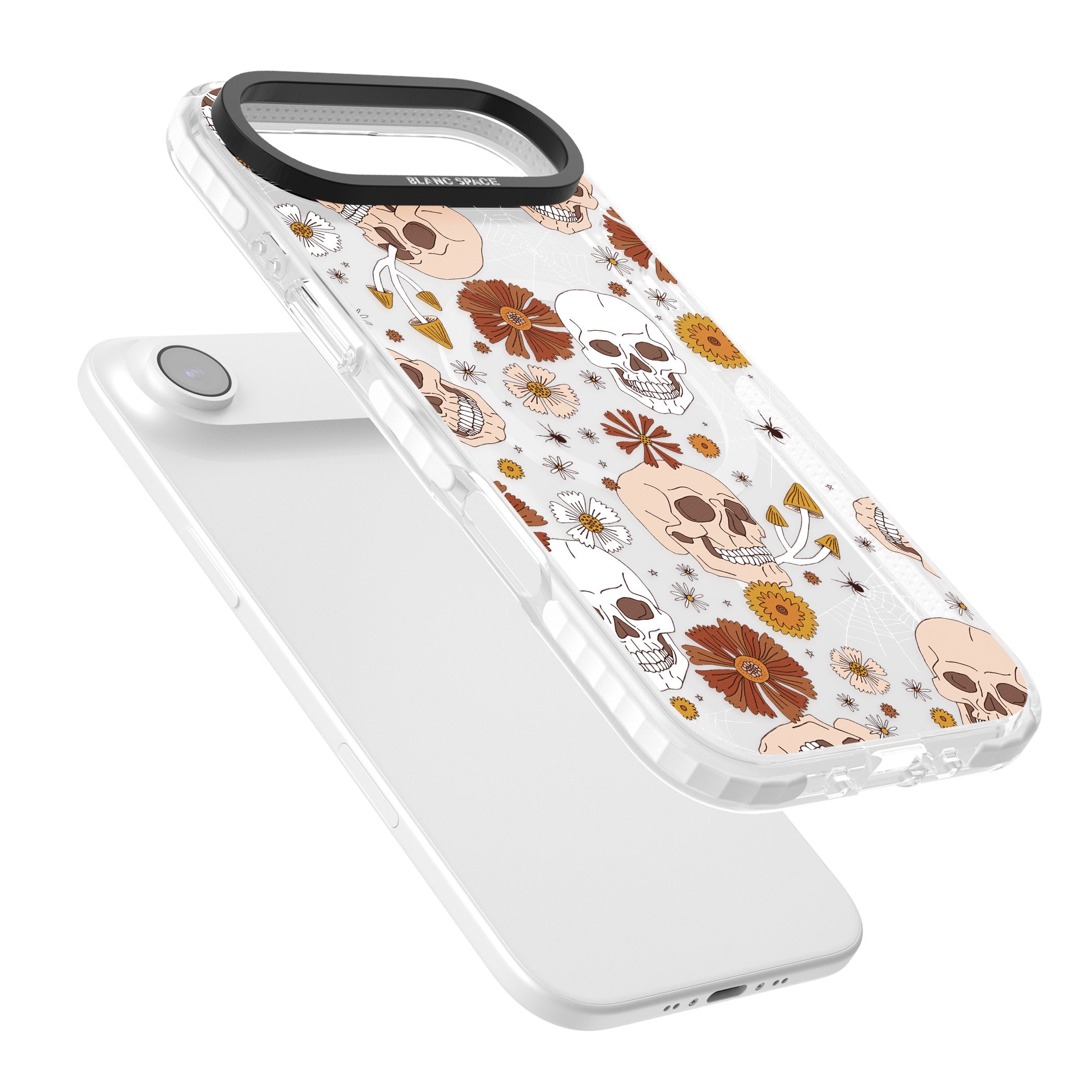 Halloween Skulls And Flowers iPhone 17 Air Impact Pro Clear Phone Case Colours