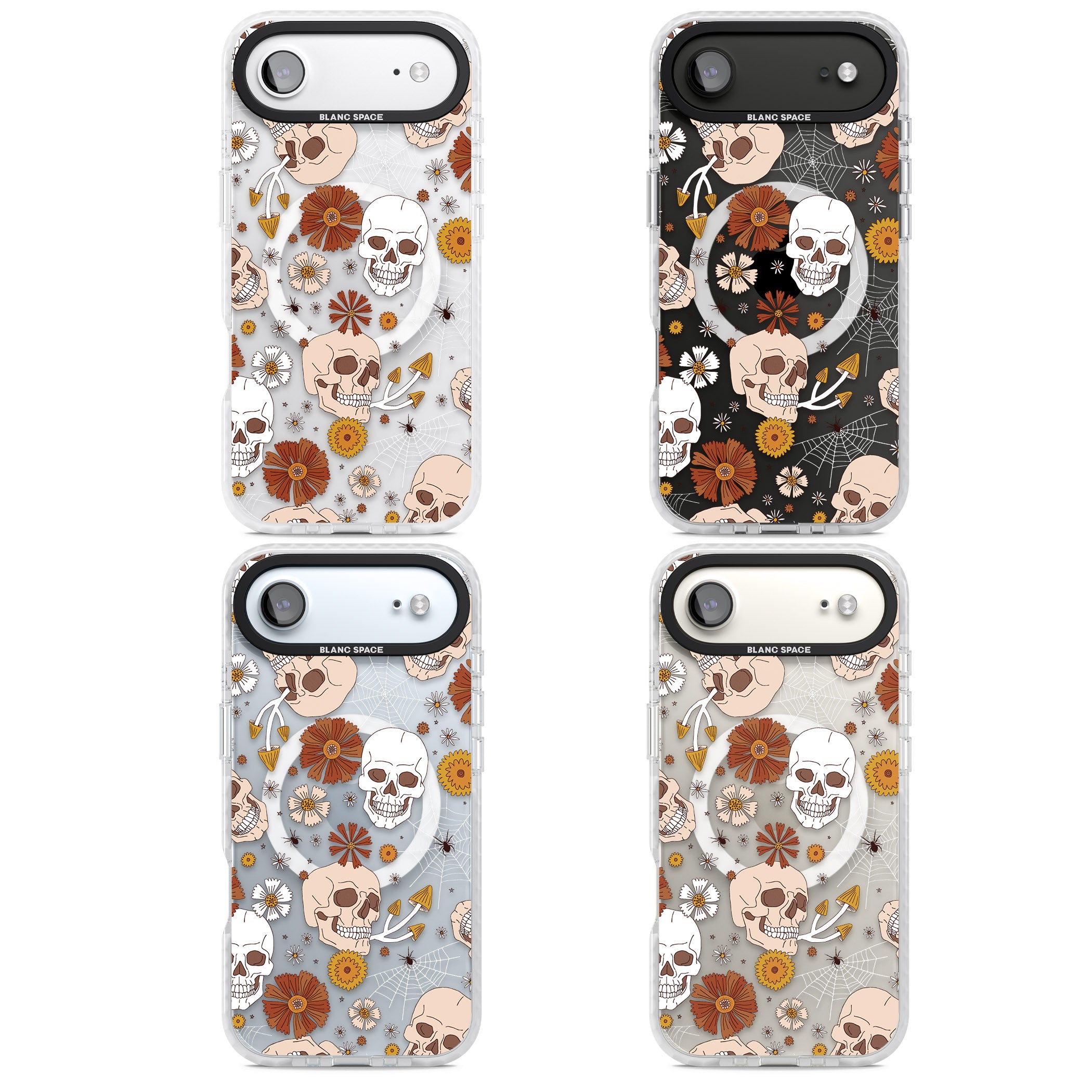 Halloween Skulls And Flowers iPhone 17 Air Impact Pro Clear Phone Case APT Impact Protection