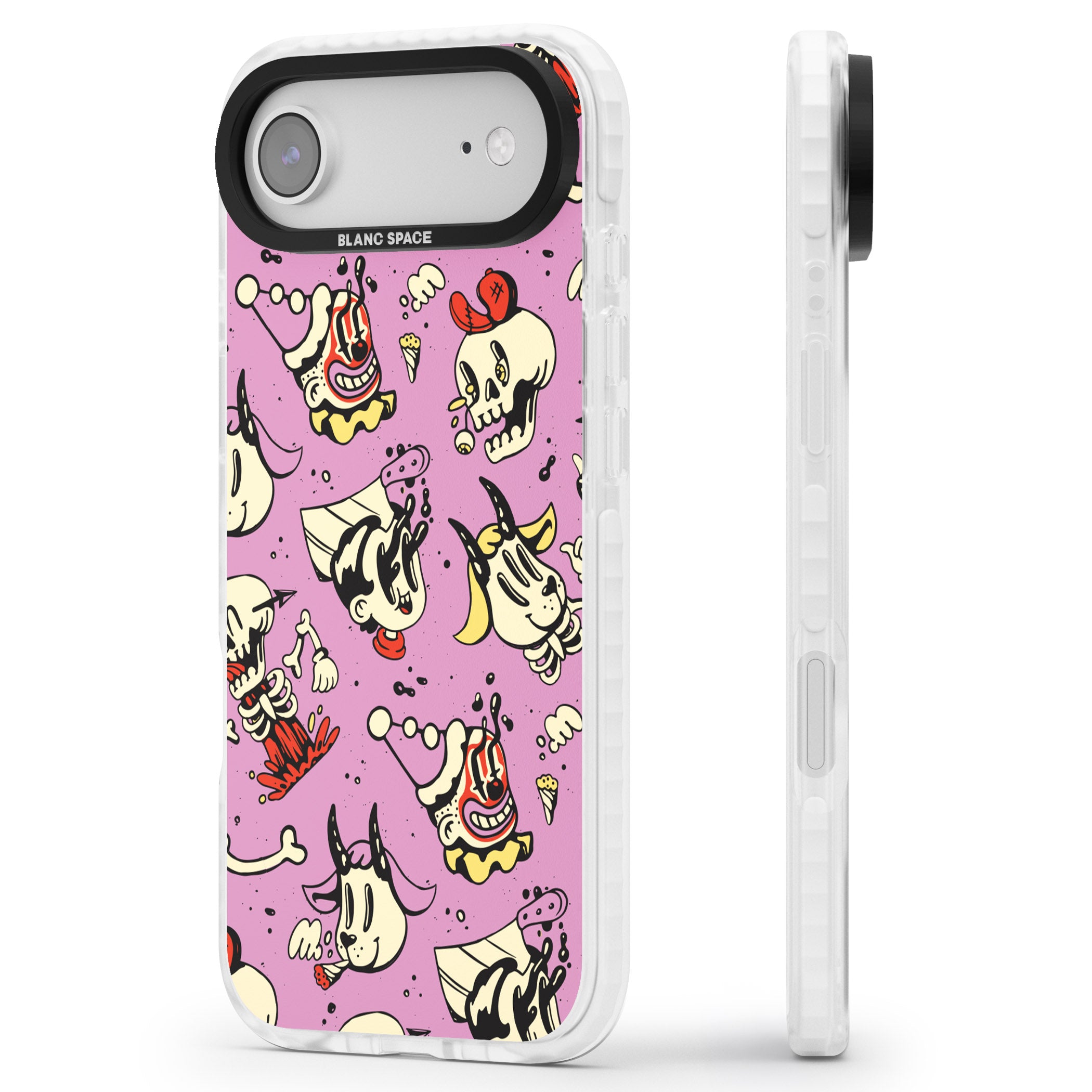 Purple Retro Halloween Pattern iPhone 17 Air Impact Pro Clear Phone Case Side Profile