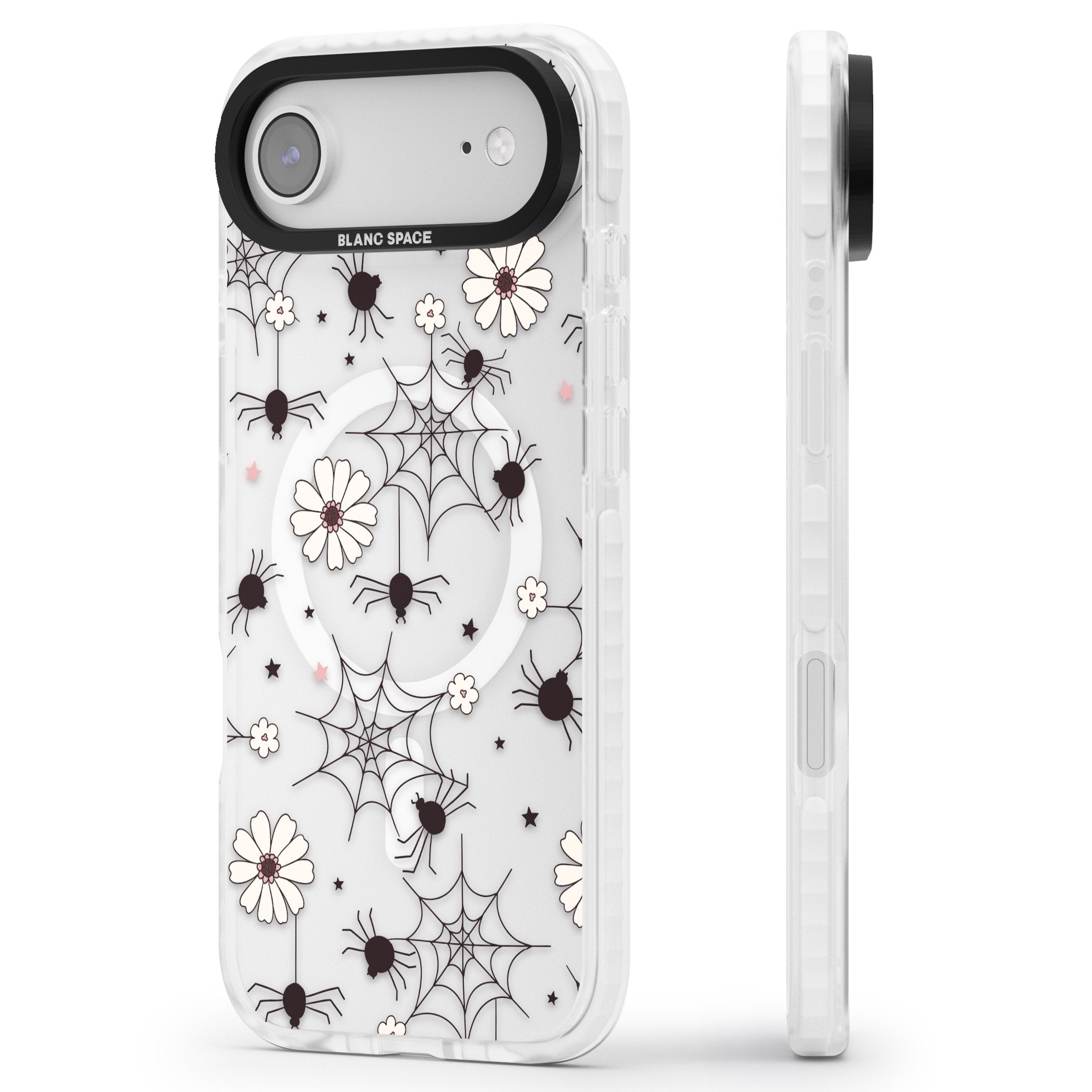 Spiders And Flowers Pattern iPhone 17 Air Impact Pro Clear Phone Case Side Profile