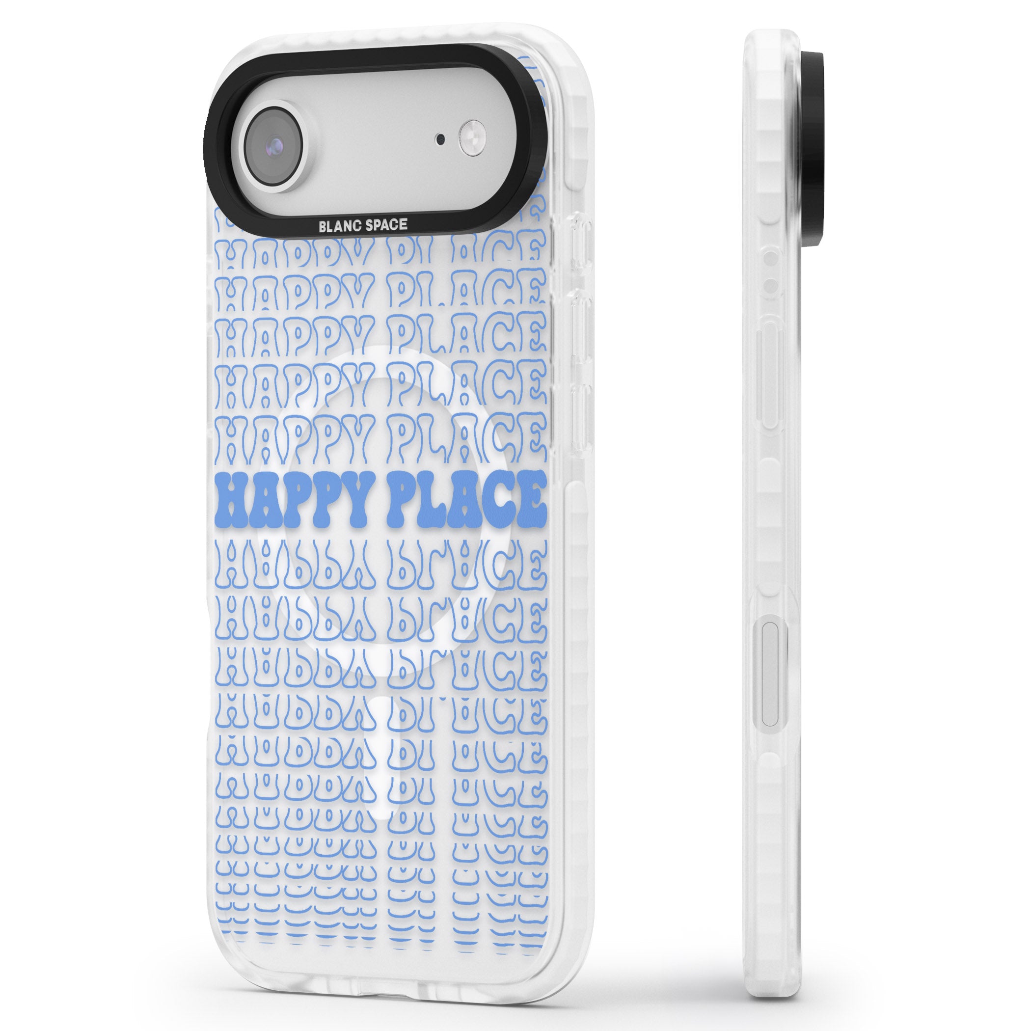 Happy Place (Blue) iPhone 17 Air Impact Pro Clear Phone Case Side Profile
