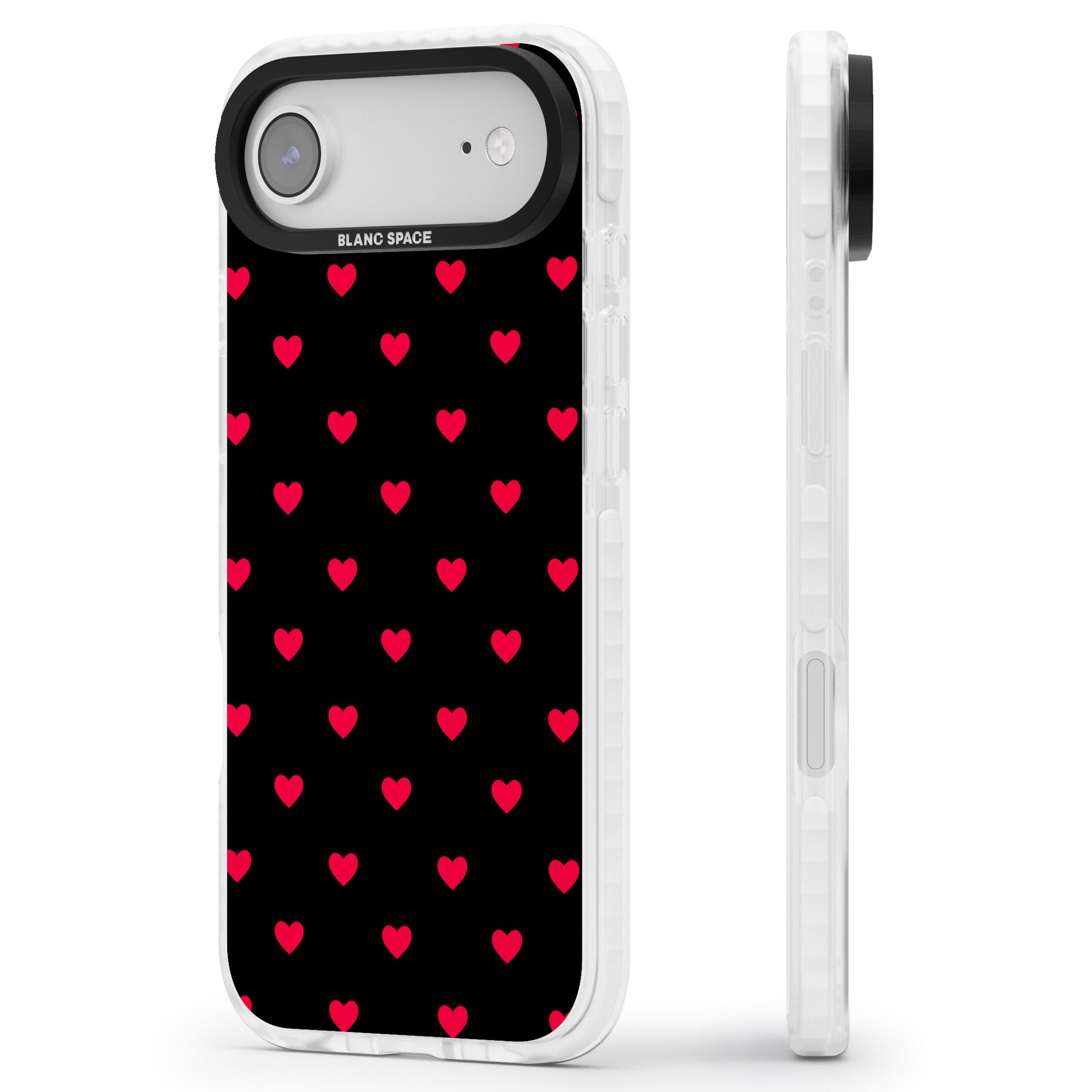 Small Heart Pattern: Red & iPhone 17 Air Impact Pro Clear Phone Case Side Profile