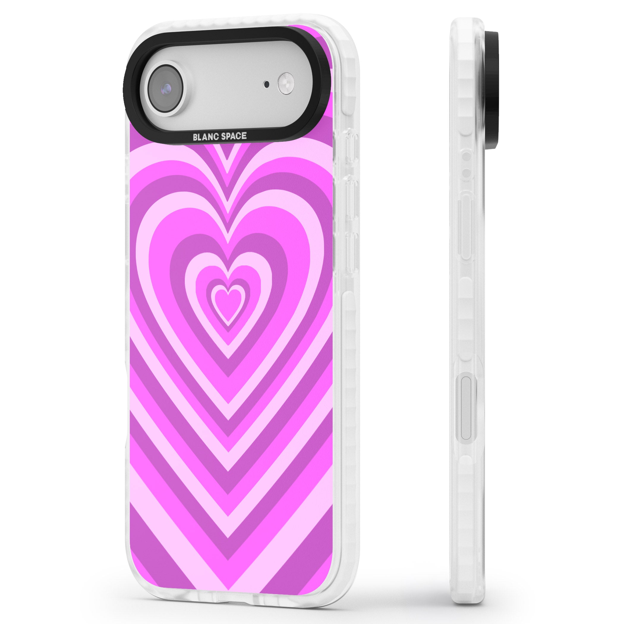 Pink Heart Illusion iPhone 17 Air Impact Pro Clear Phone Case Side Profile