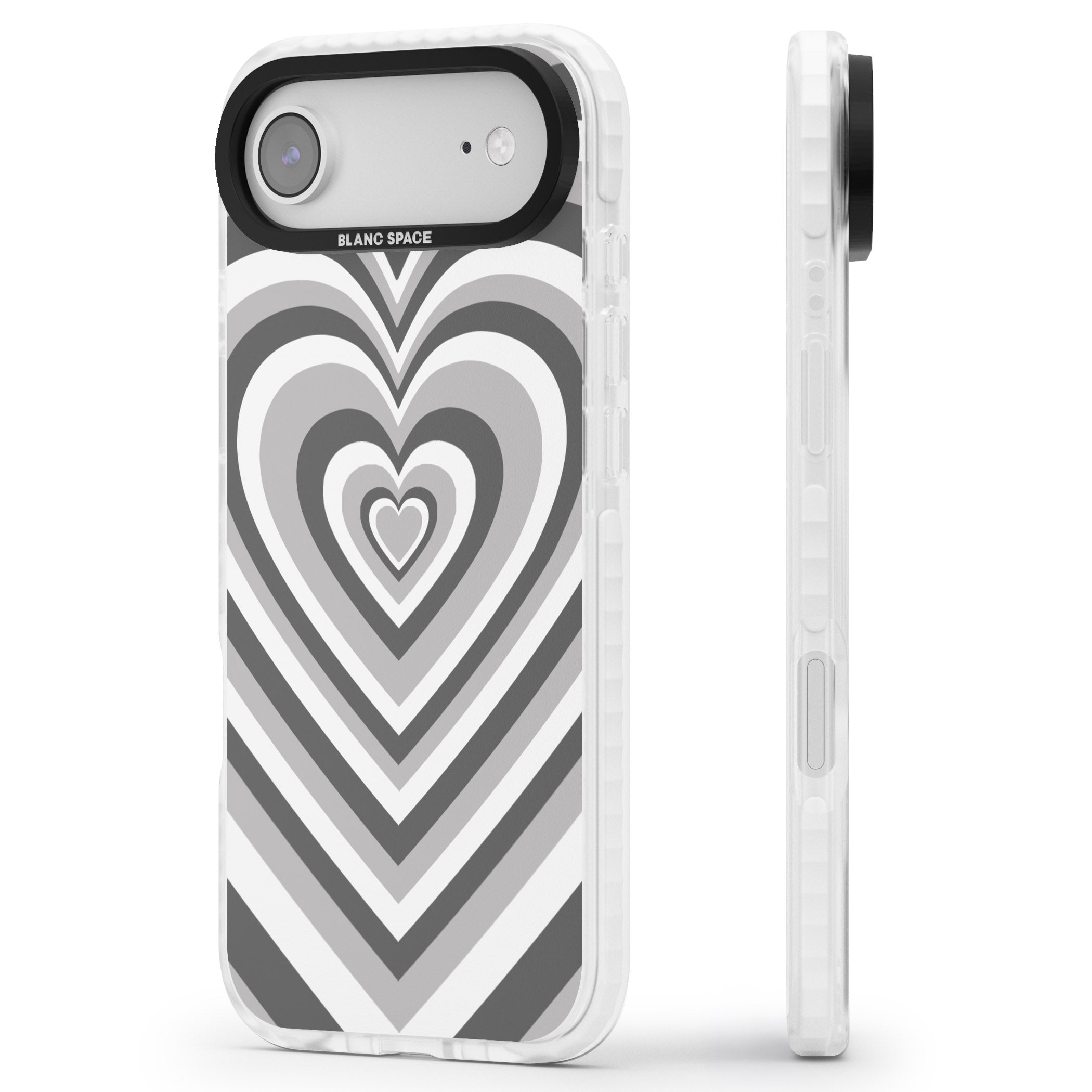 Monochrome Heart Illusion iPhone 17 Air Impact Pro Clear Phone Case Side Profile
