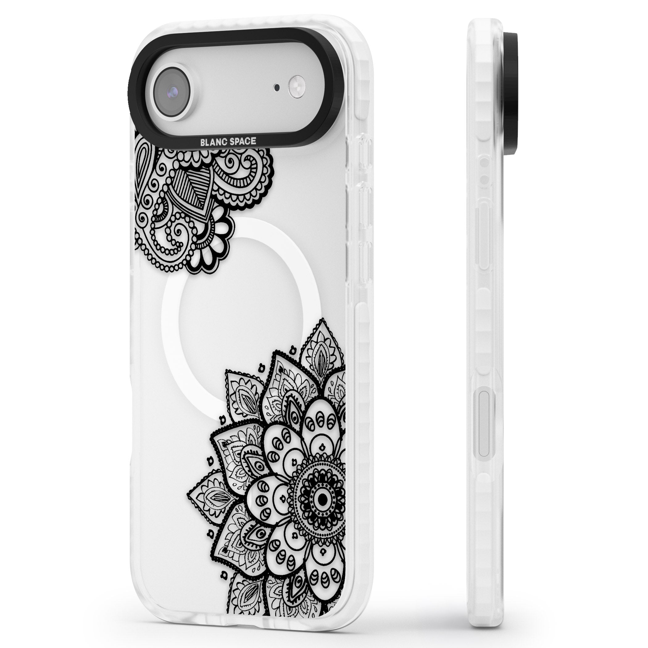 Black Henna Florals iPhone 17 Air Impact Pro Clear Phone Case Side Profile