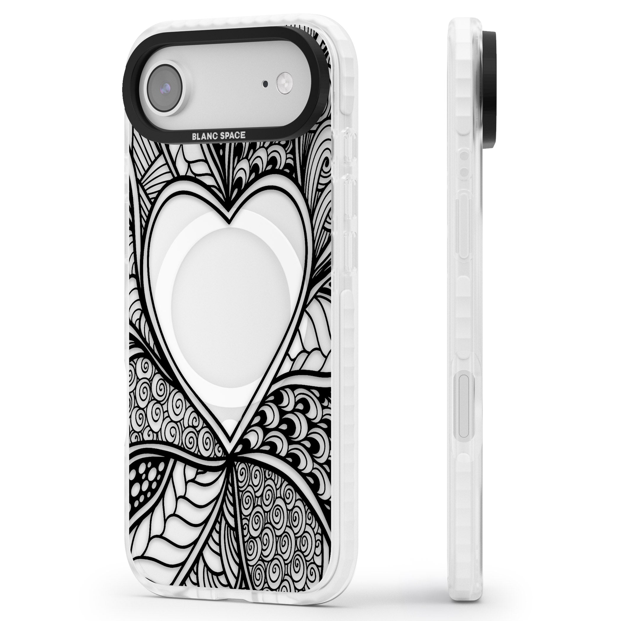 Black Henna Heart iPhone 17 Air Impact Pro Clear Phone Case Side Profile