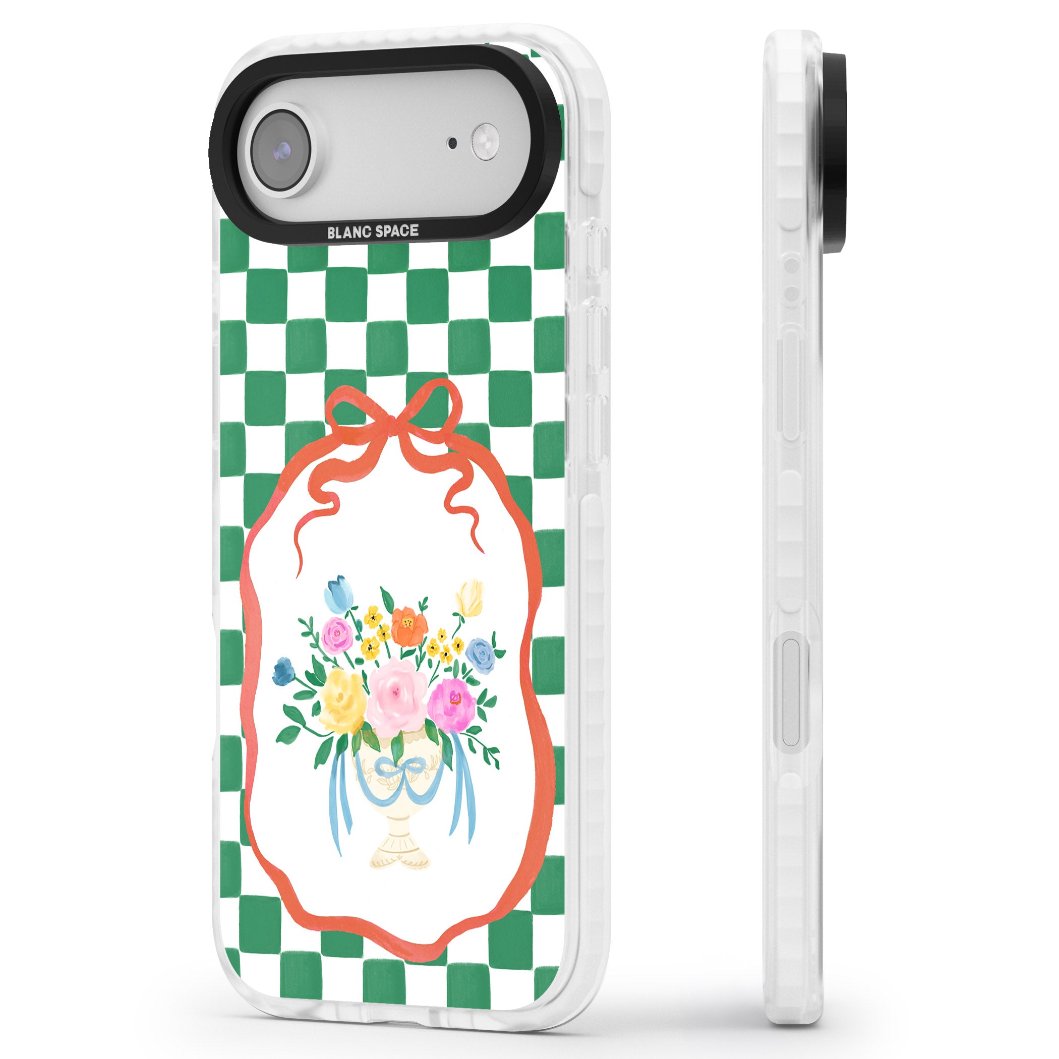 Green Checked Bouquet iPhone 17 Air Impact Pro Clear Phone Case Side Profile