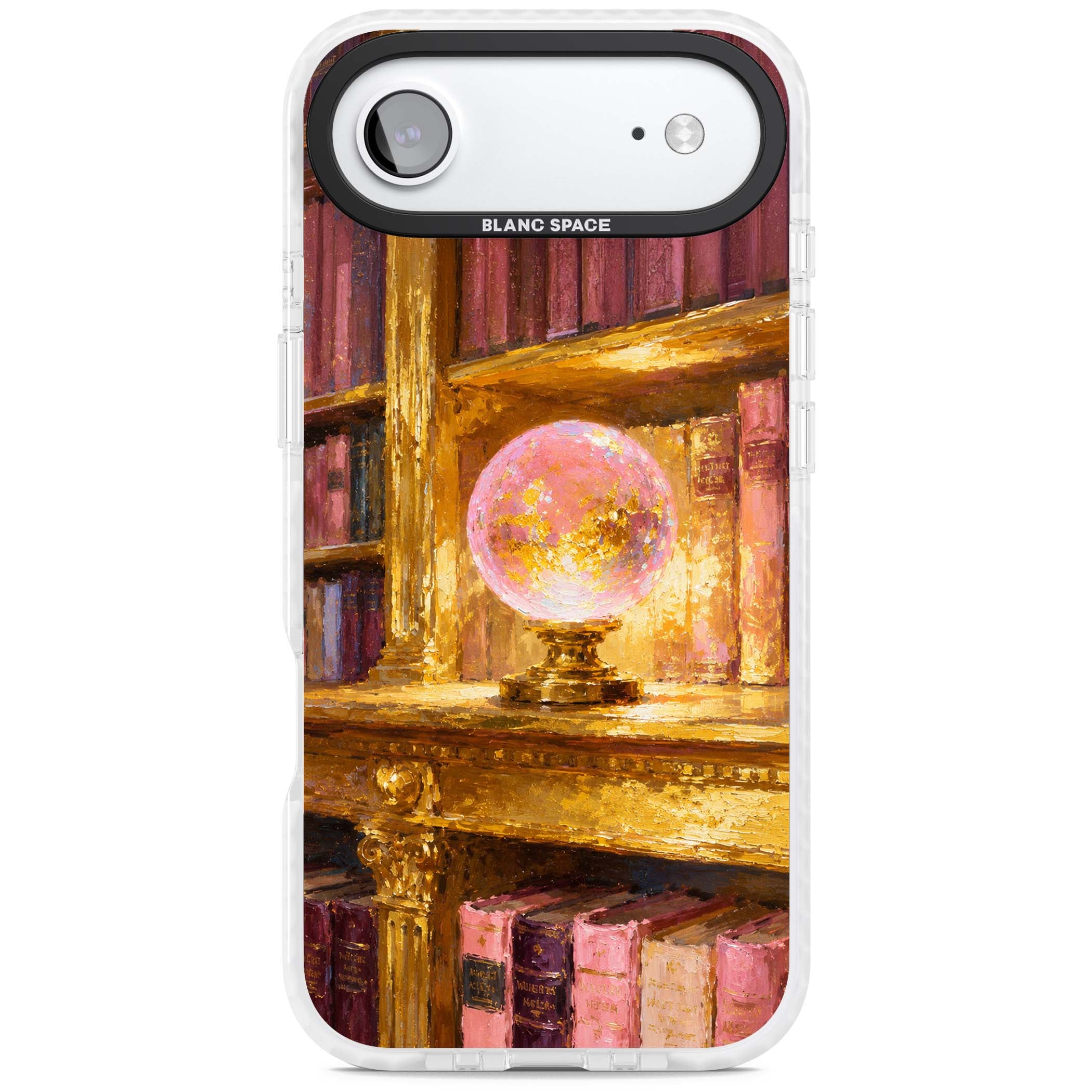Gilded Library dark academia iPhone case featuring an oil painted crystal ball on a gilded library shelf with vintage | Impact Magsafe case for iPhone Air
