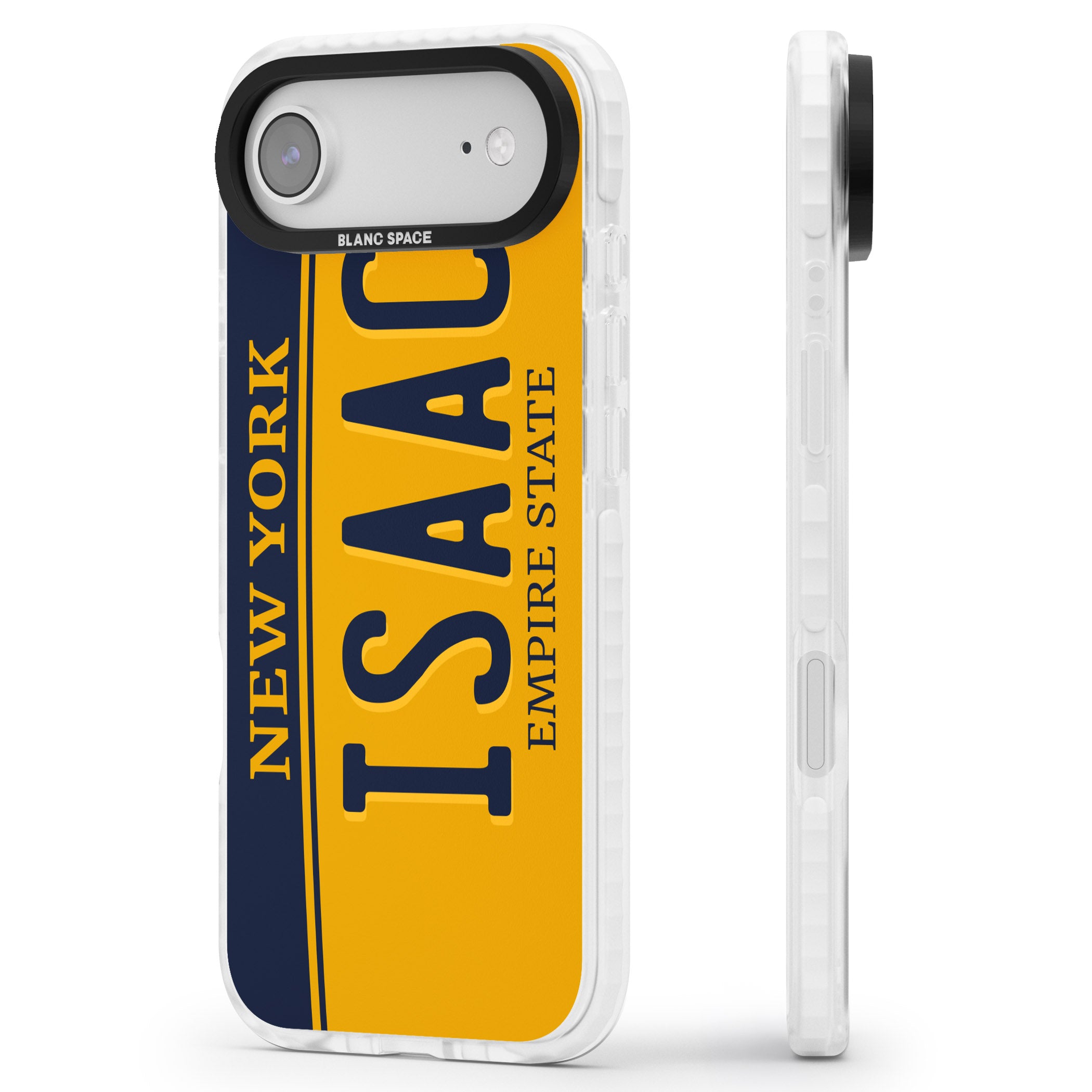 Personalised New York License Plate iPhone 17 Air Impact Pro Clear Phone Case Side Profile