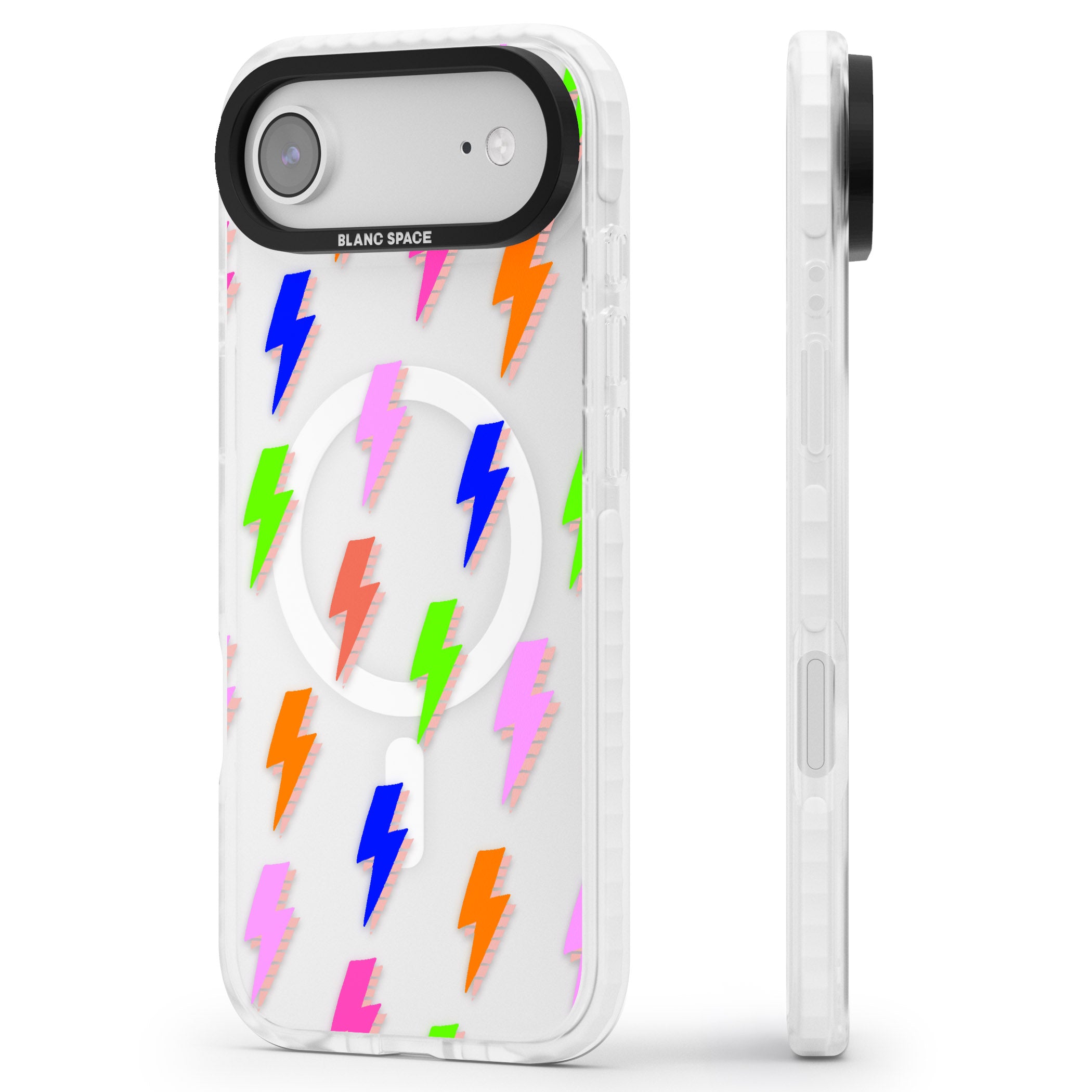 Rainbow Pop Lightning iPhone 17 Air Impact Pro Clear Phone Case Side Profile
