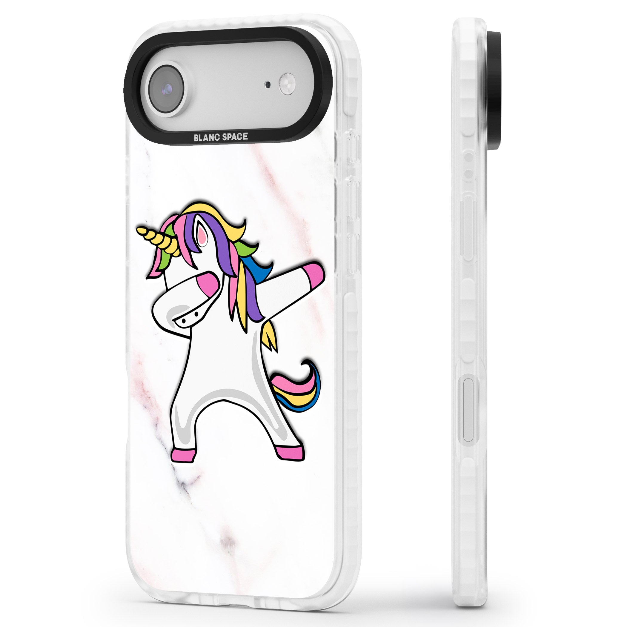 Designer Marble Unicorn Dab iPhone 17 Air Impact Pro Clear Phone Case Side Profile