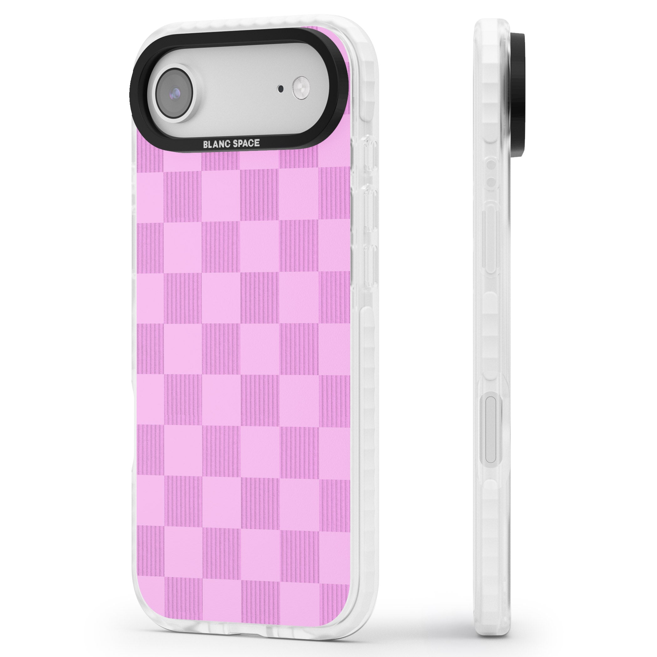 Bubblegum Checkered iPhone 17 Air Impact Pro Clear Phone Case Side Profile