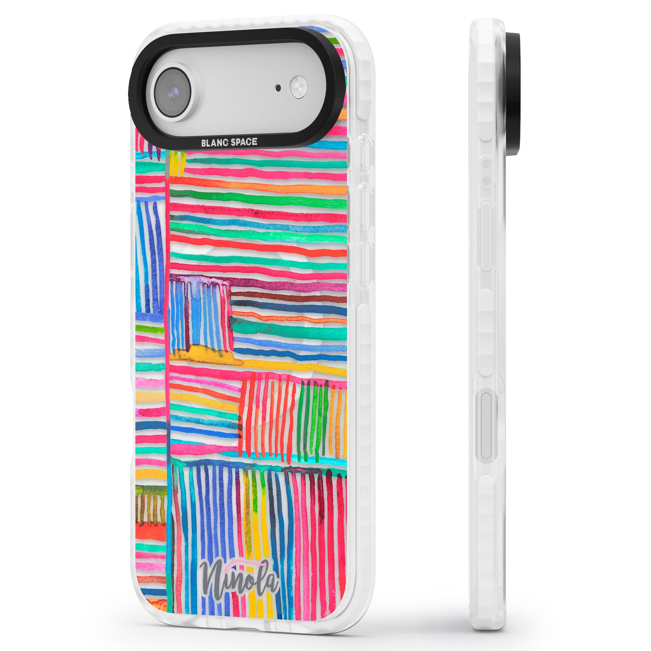 Vibrant Watercolor Lines iPhone 17 Air Impact Pro Clear Phone Case Side Profile